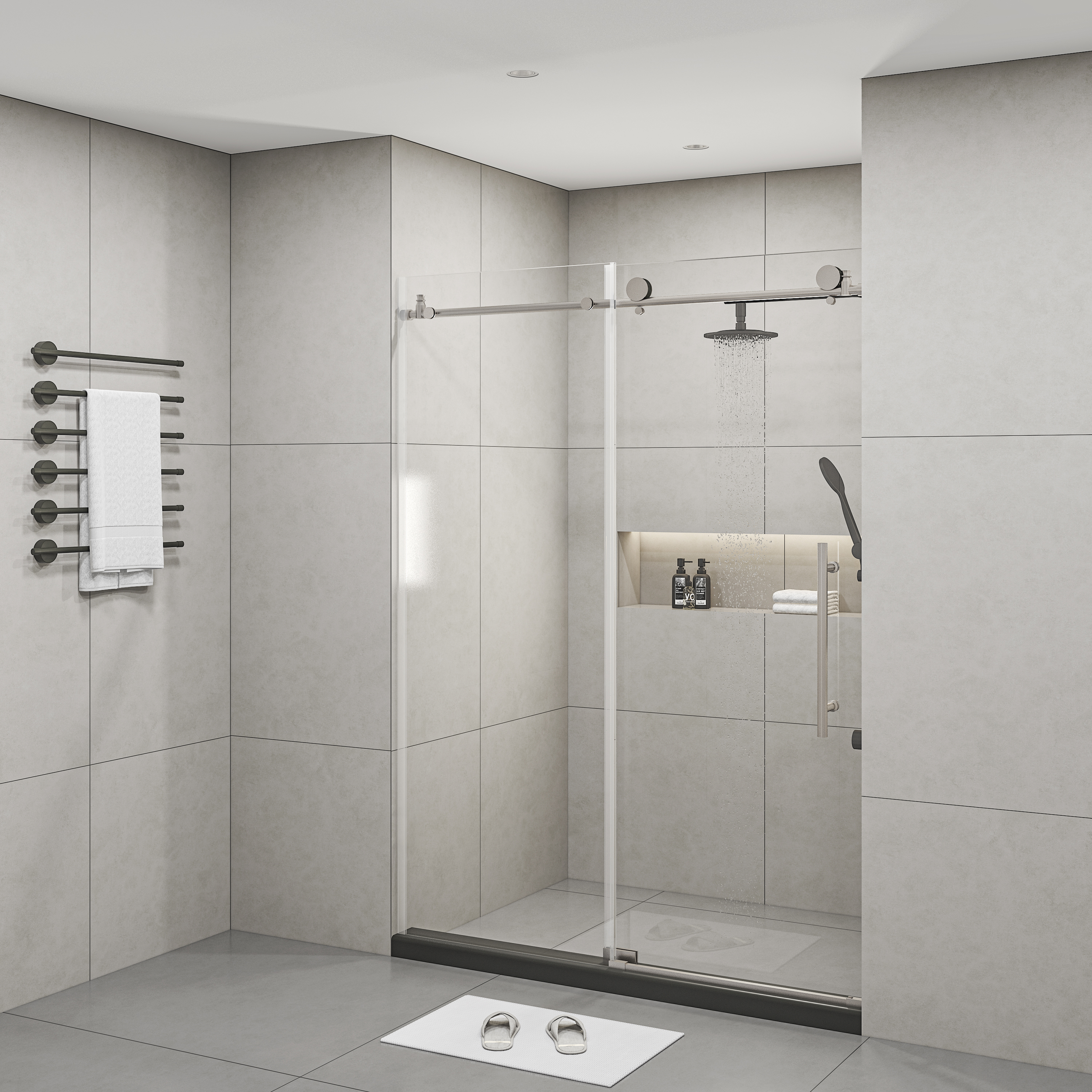 Frameless Shower Doors 60" Width x 76"Height with 5/16"(8mm) Clear Tempered Glass, Brushed Nickel Finish