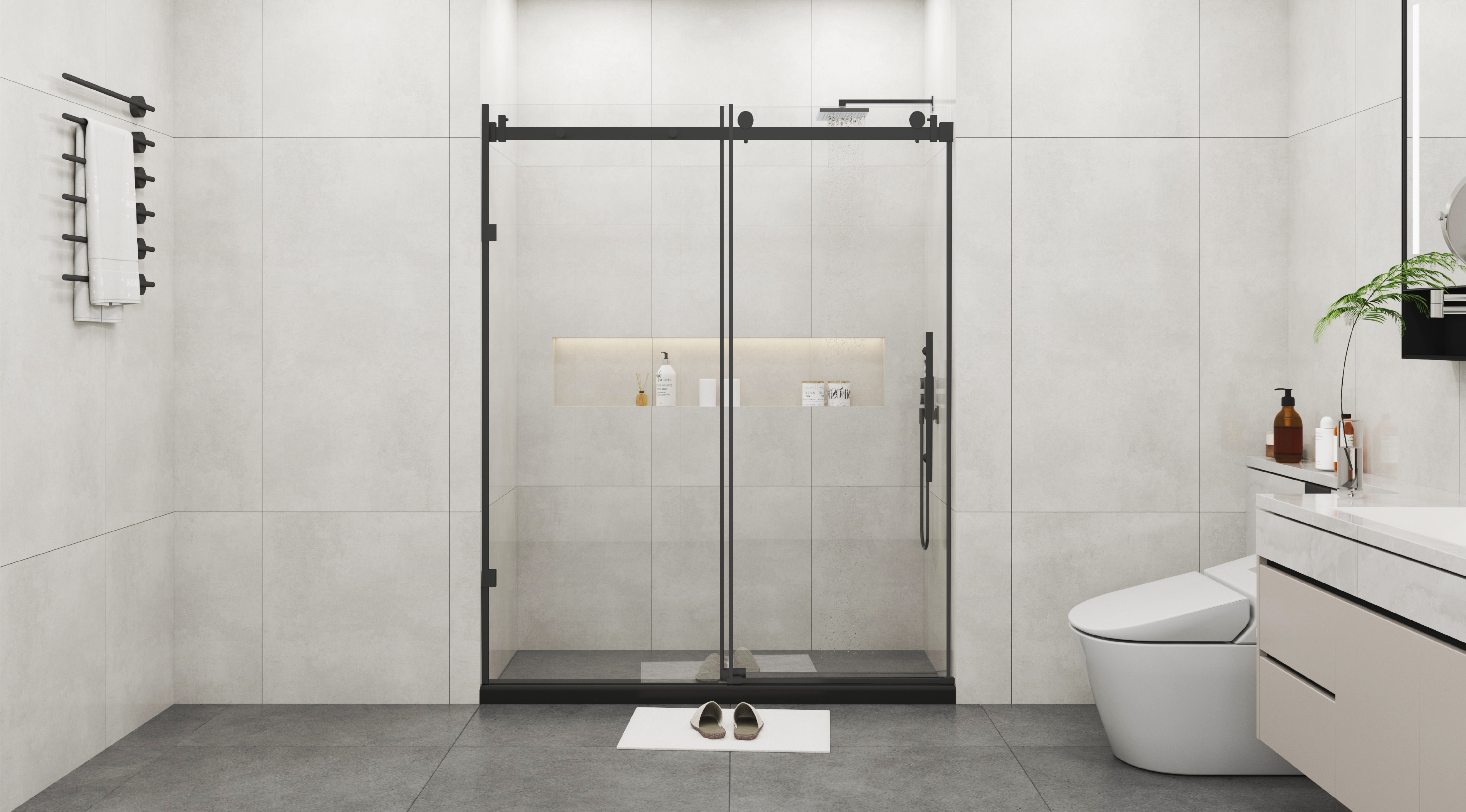 Frameless Sliding Glass Shower Doors 72" Width x 76"Height with 3/8"(10mm) Clear Tempered Glass, Brushed Nickel Finish