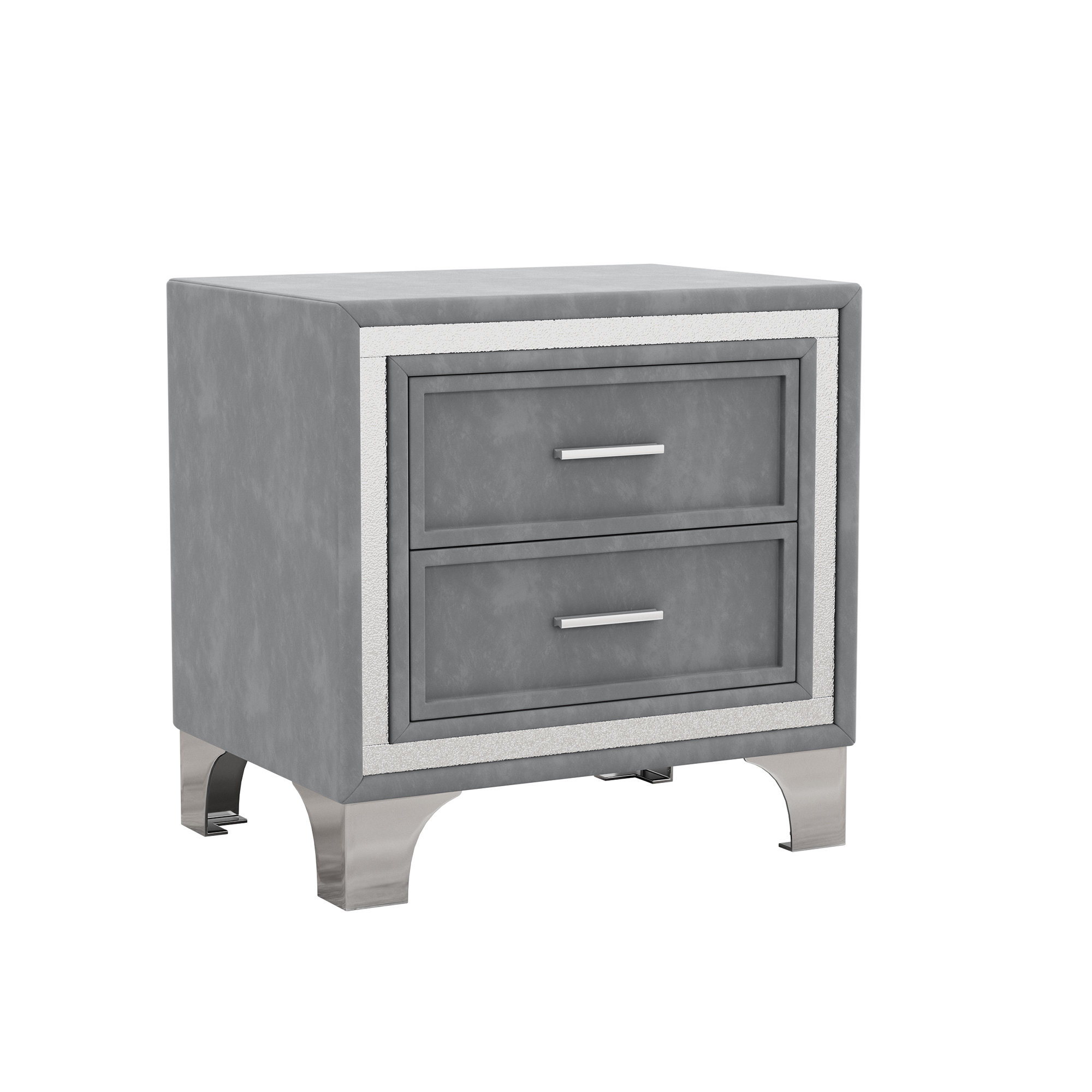 2-Drawer Nightstand with Metal Legs for Bedroom, Mid Century Nightstand Fully Assembled Except Legs and Handles,Velvet Bedside Table-Gray