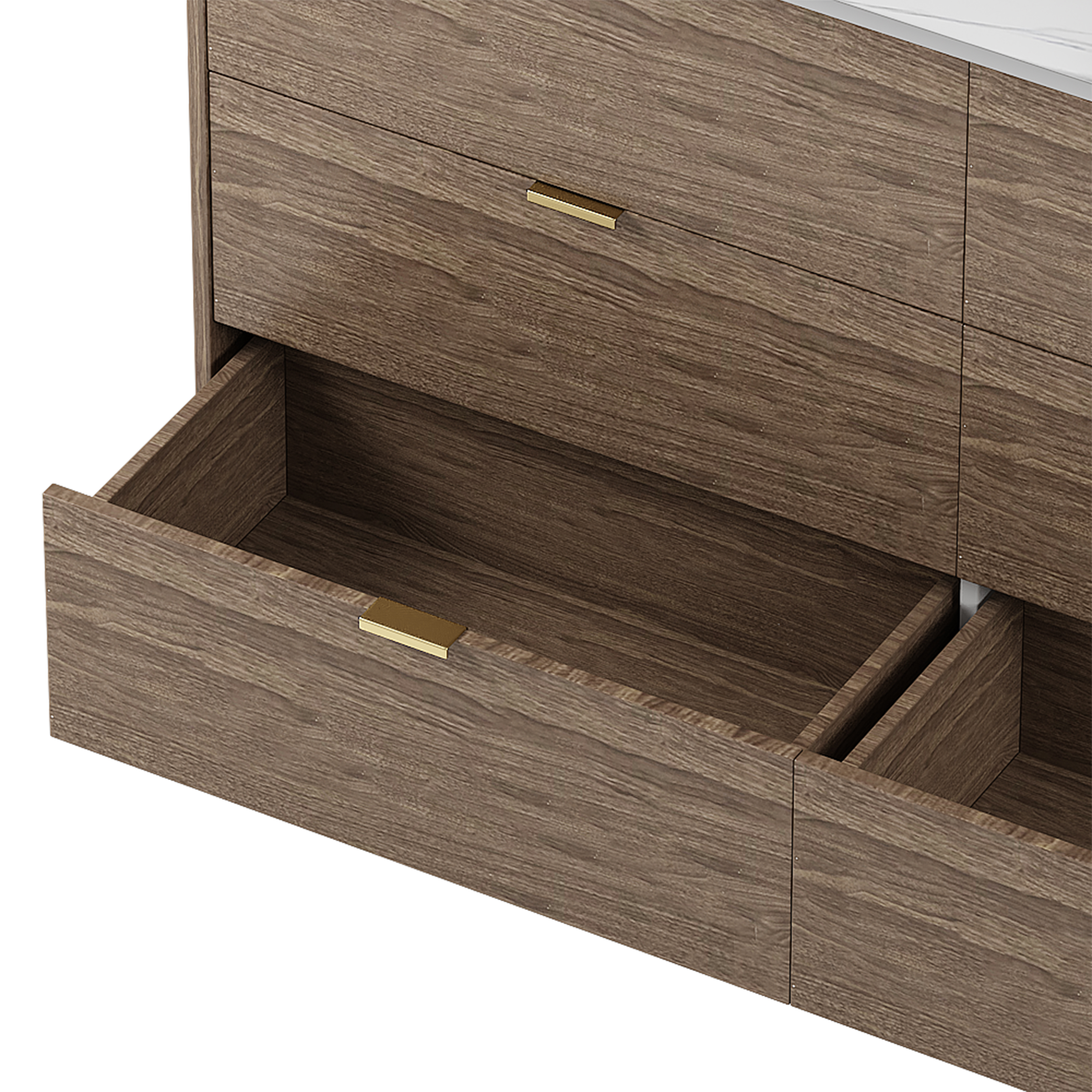 55" Long 6 Drawer Dresser with Marbling Worktop, Mordern Storage Cabinet with Metal Leg and Handle for Bedroom,Walnut