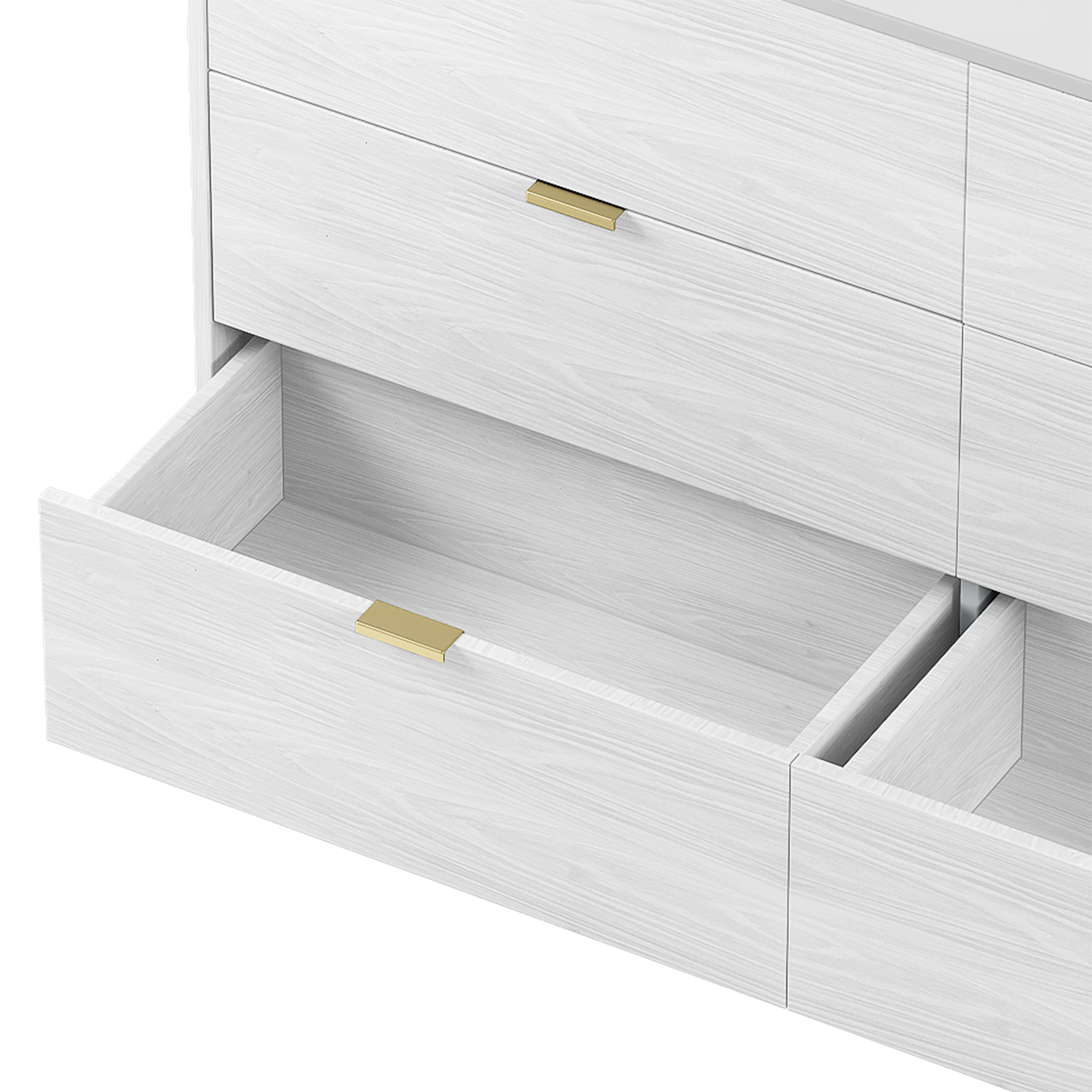 55" Long 6 Drawer Dresser with Marbling Worktop, Mordern Storage Cabinet with Metal Leg and Handle for Bedroom, White