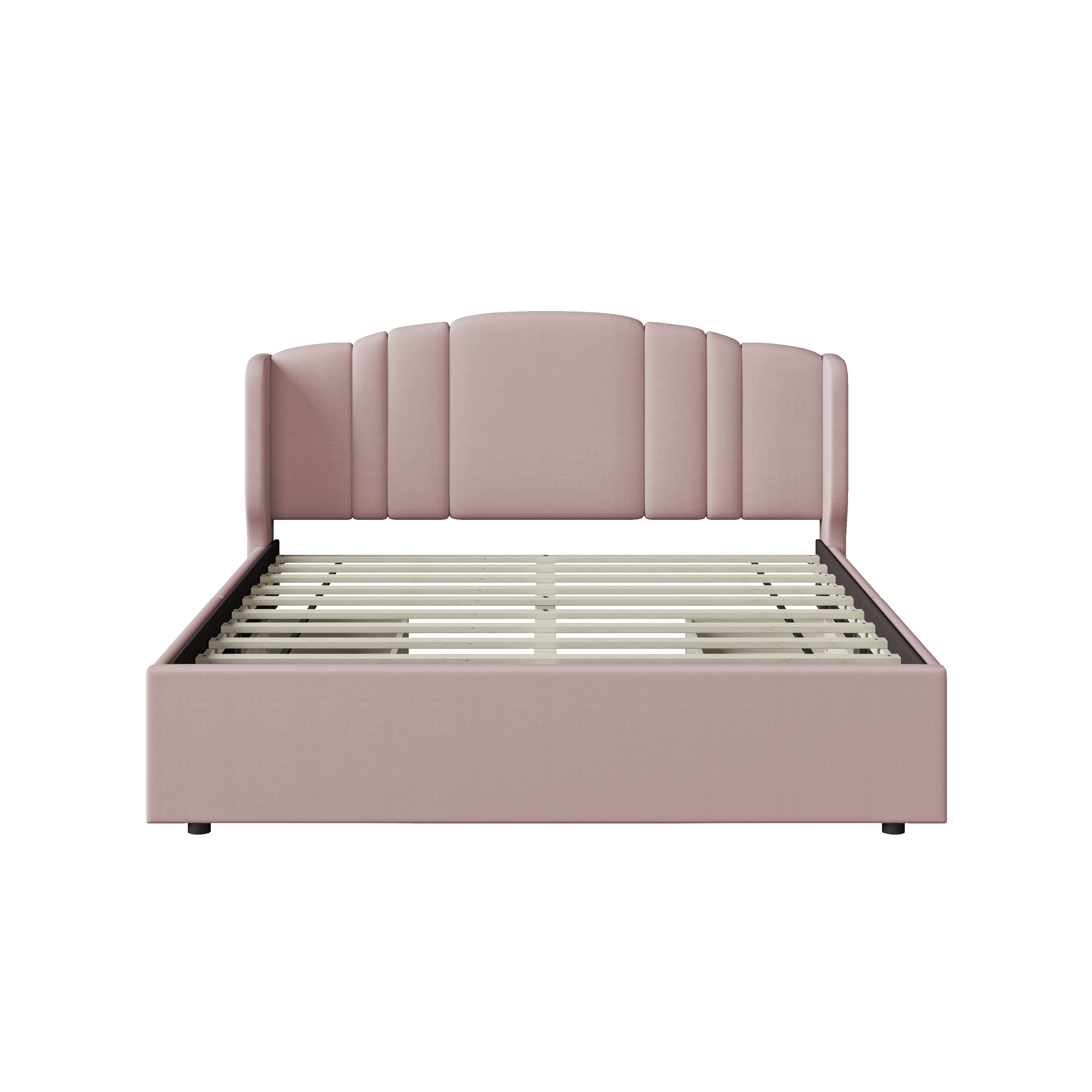 Upholstered Platform Bed with Wingback Headboard and 4 Drawers, No Box Spring Needed, Linen Fabric, Queen Size Pink