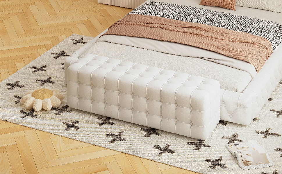 All Covered Velvet Upholstered Ottoman, Rectangular Footstool, Bedroom Footstool, No Assembly Required, Elegant and Luxurious, White