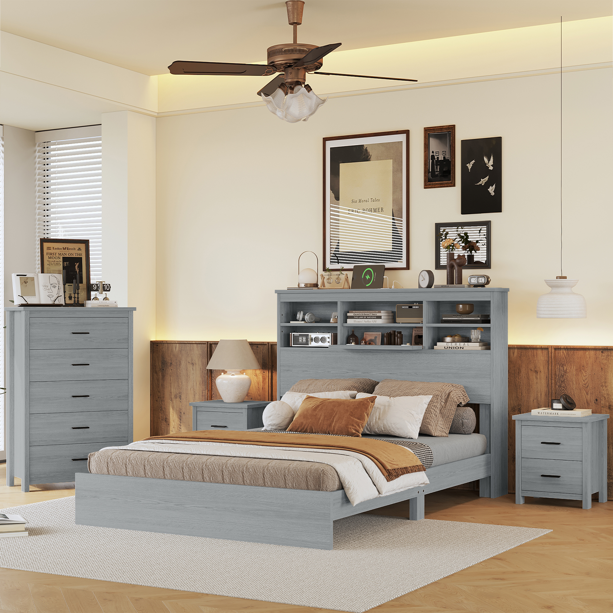 Light Gray + Solid Wood+MDF