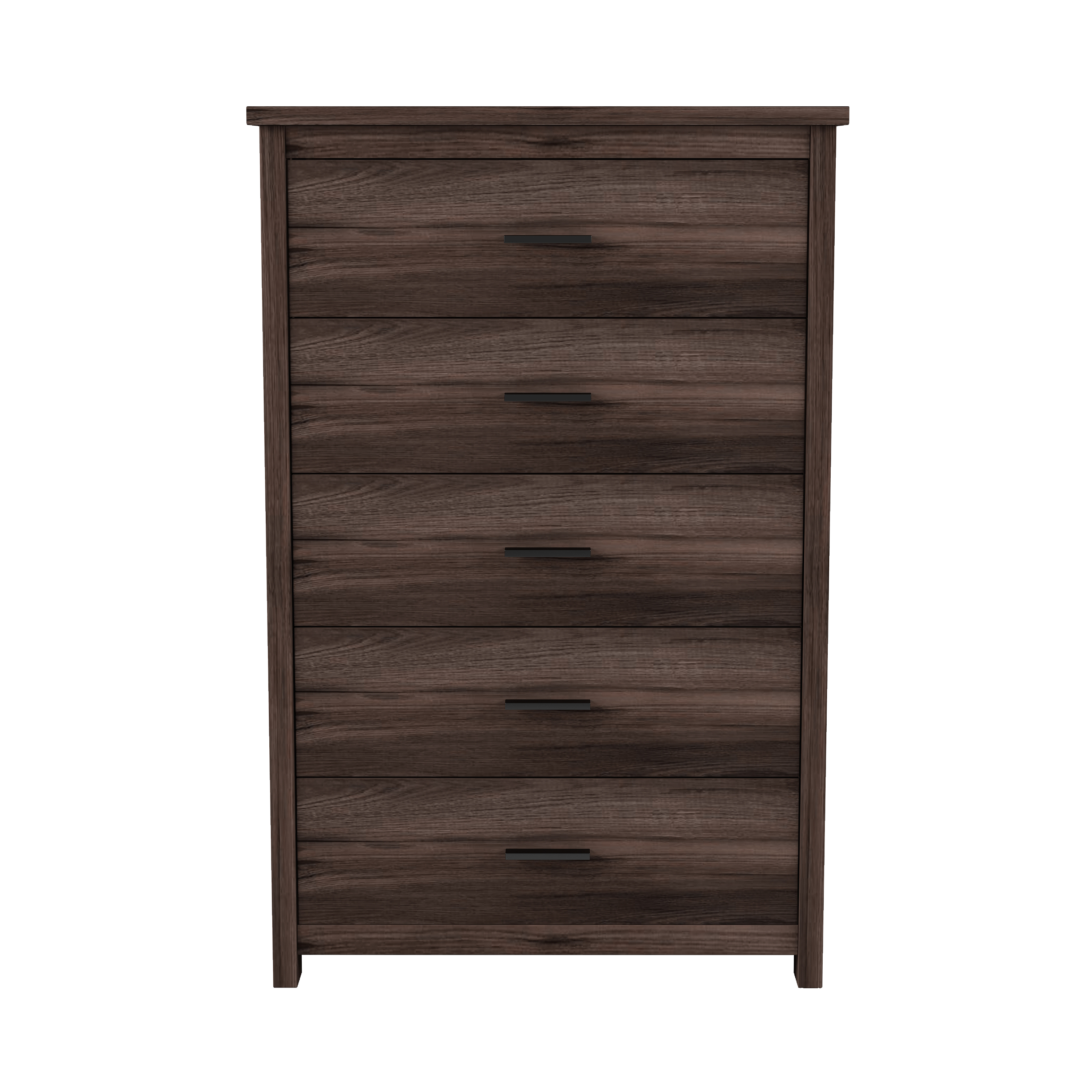 Retro American Country Style Wooden Dresser with 5 Drawer, Storage Cabinet for Bedroom, Dark Walnut