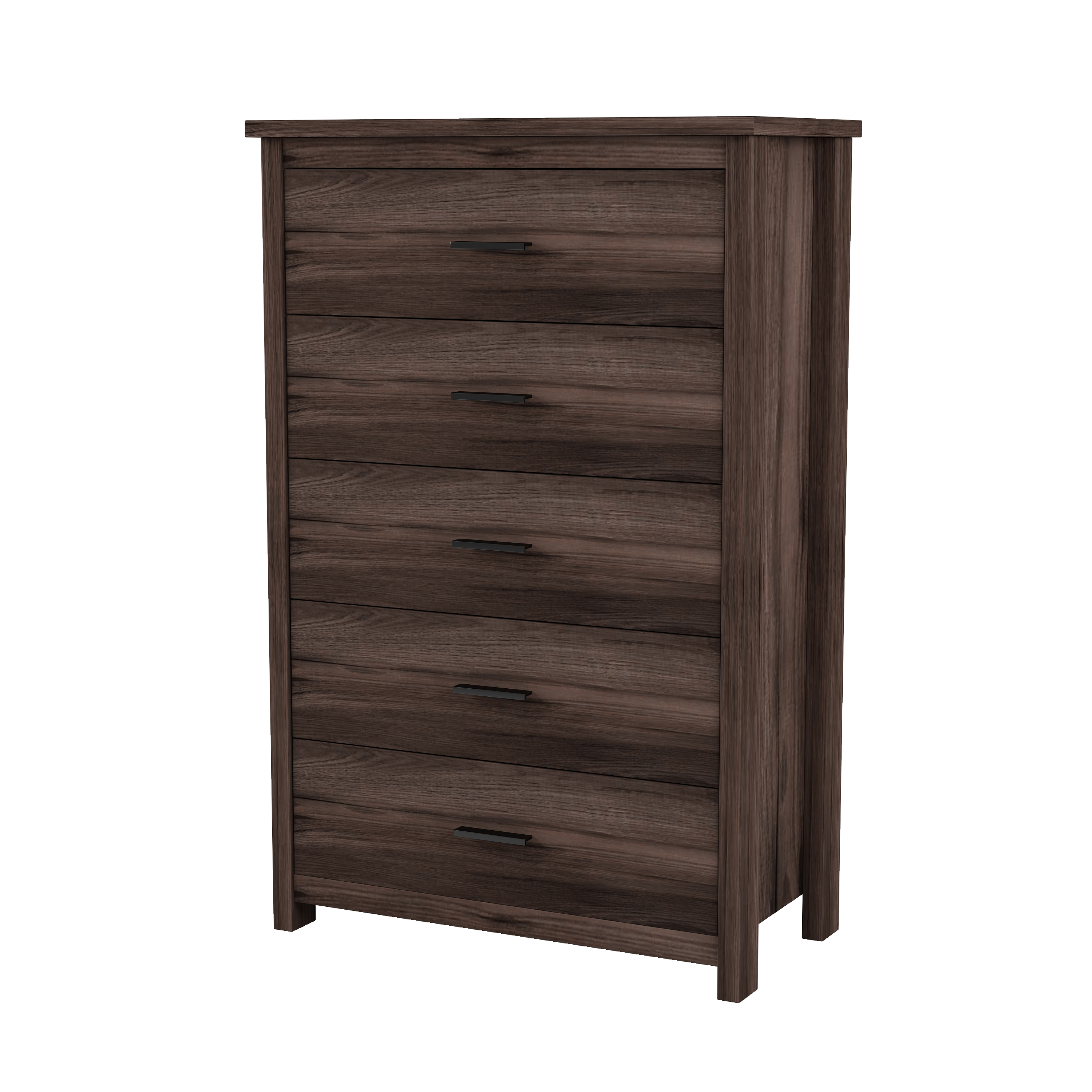 Retro American Country Style Wooden Dresser with 5 Drawer, Storage Cabinet for Bedroom, Dark Walnut