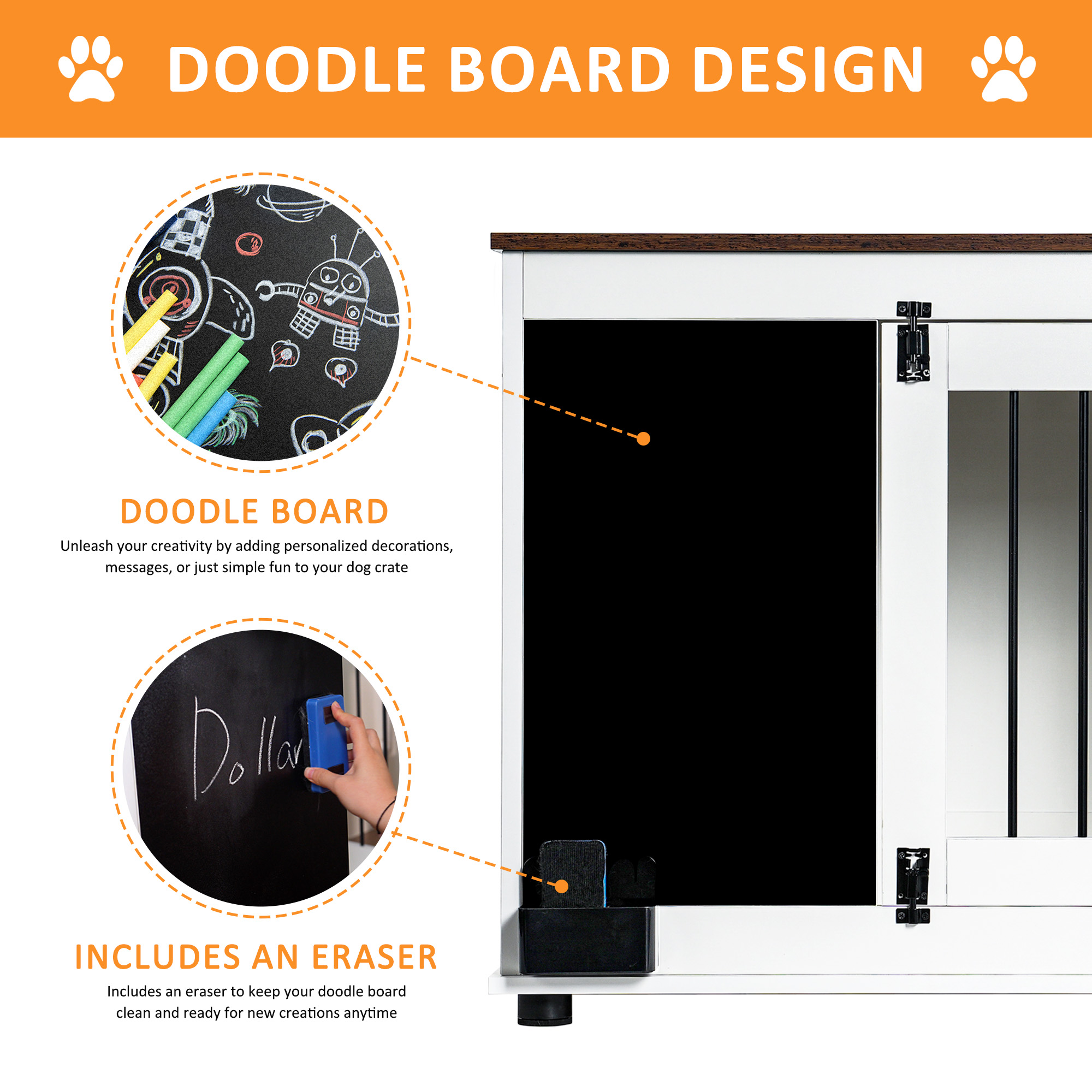 Doodle狗笼，带有2个门，狗笼内部家具，中小型犬专用重型木质狗笼，白色