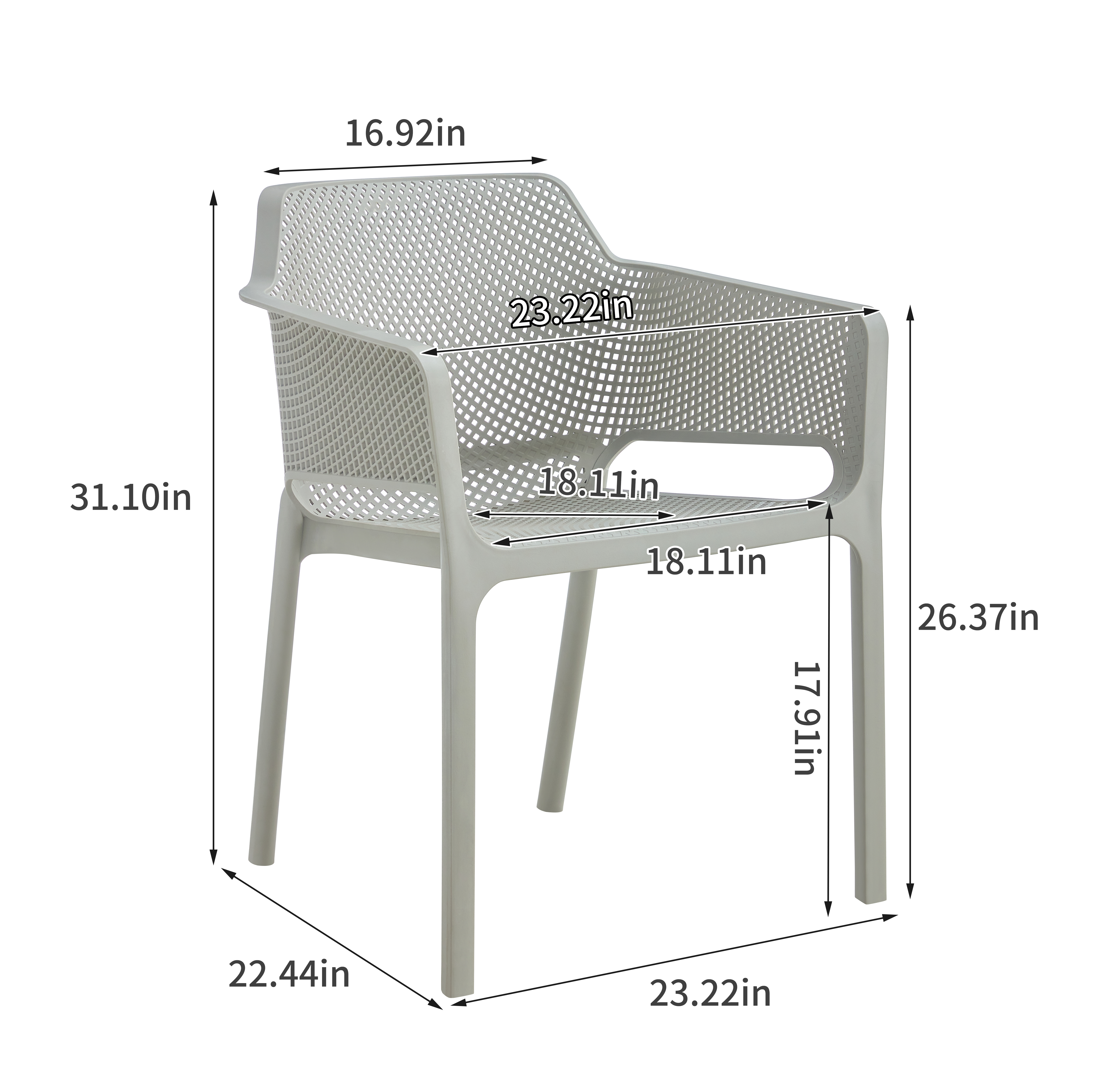 3 piece plastic arm chair Bistro GRS Premium Ocean Plastic,  light grey