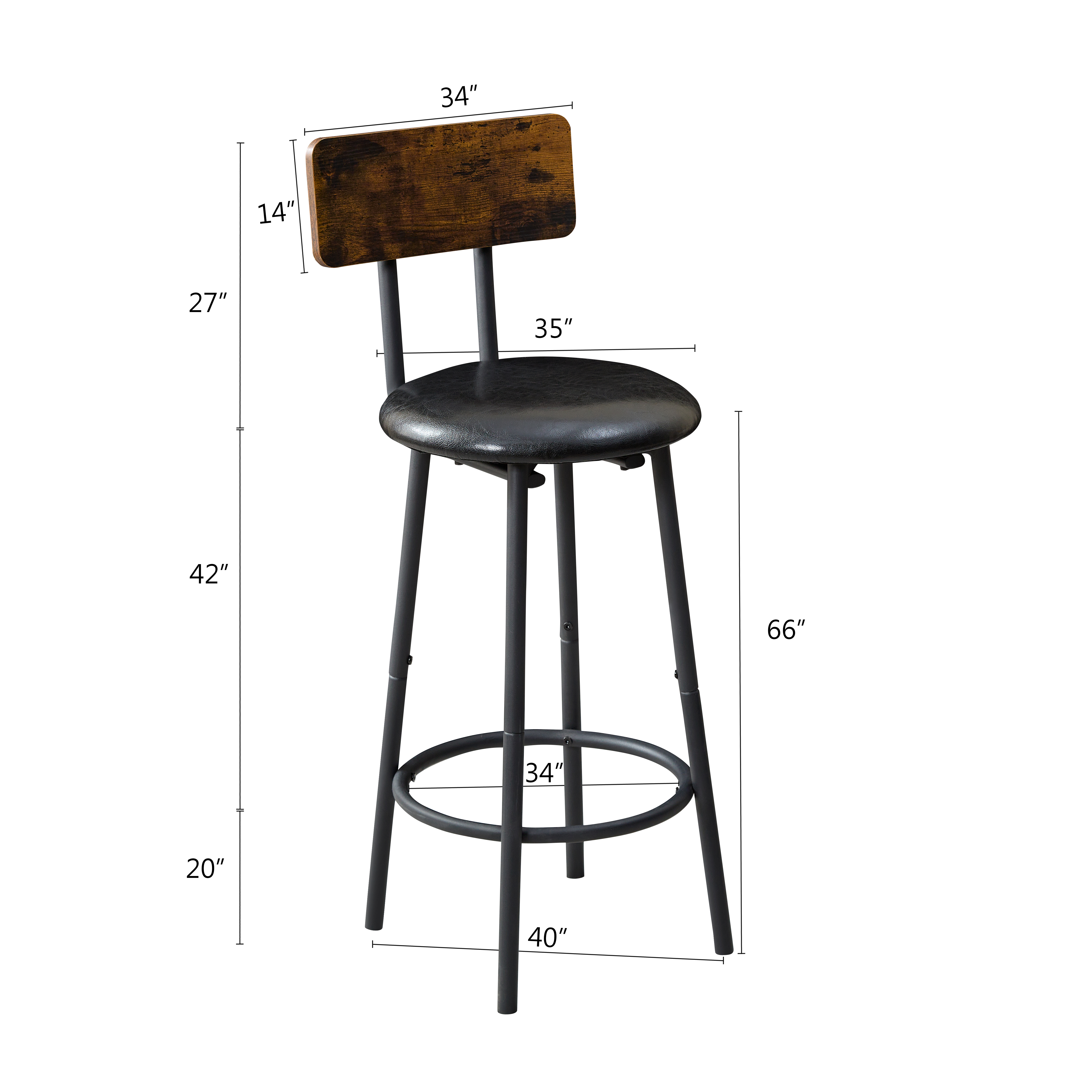 Soft bag bar stool and dining table three-piece set, bar chair with backrest, counter bar table, small square table, suitable for kitchen, restaurant, coffee shop.