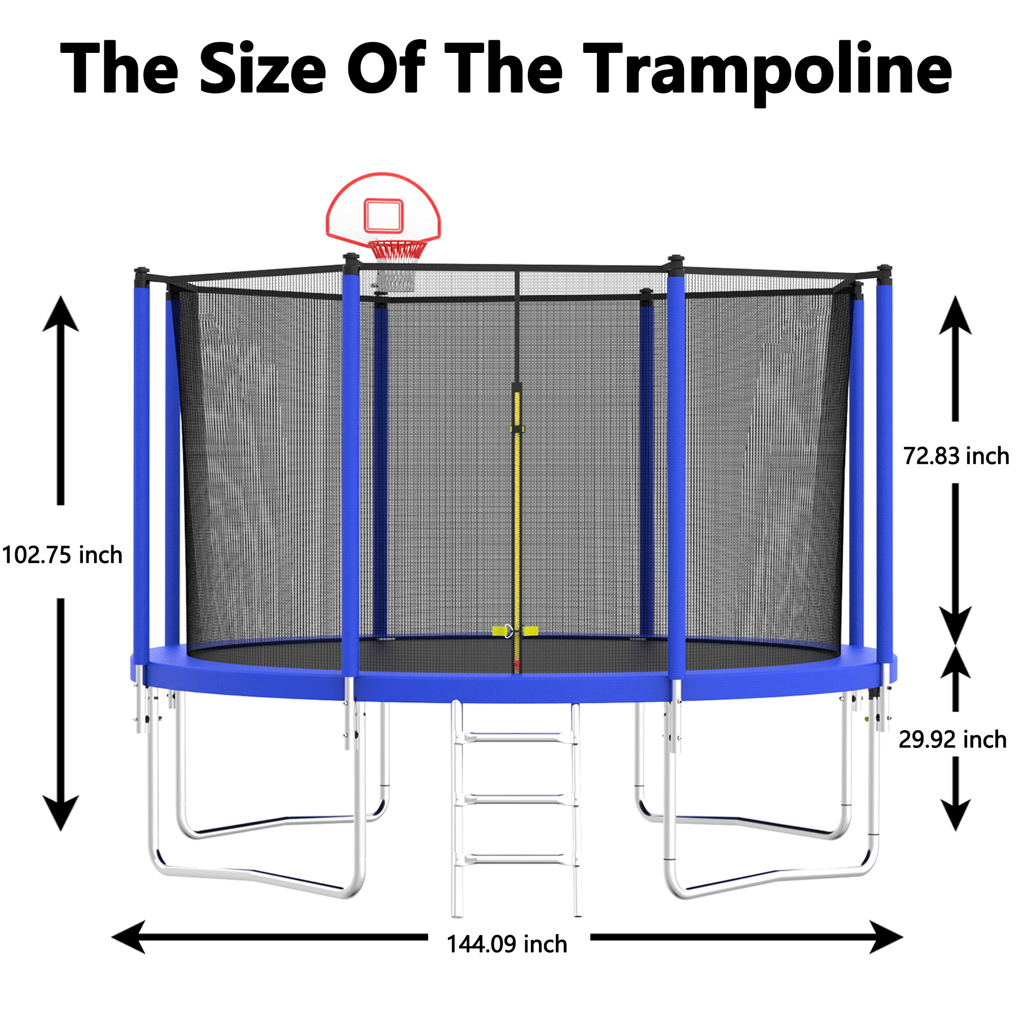 12FT Trampoline for Kids & Adults with Basketball Hoop and Ball ,Recreational Trampolines with Safety Enclosure for Back Yard Outdoor