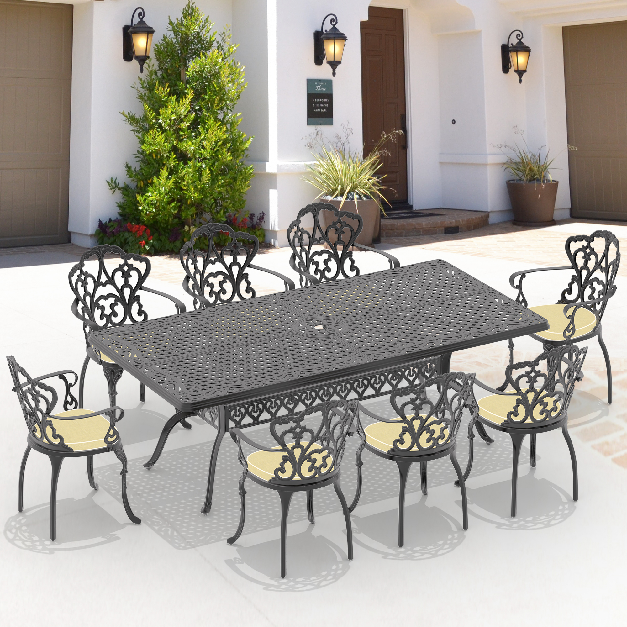 (Cushions In  Random Colors)9-Piece Set Of Cast Aluminum Patio Furniture With  Cushions