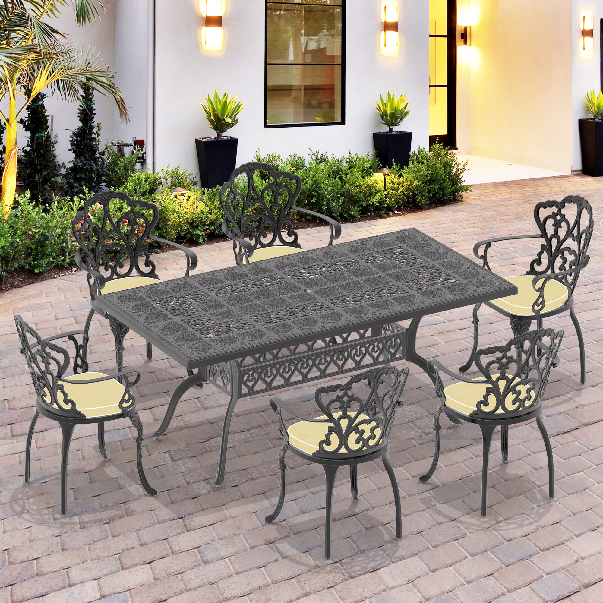 (Cushions In  Random Colors)7-Piece Set Of Cast Aluminum Patio Furniture With  Cushions