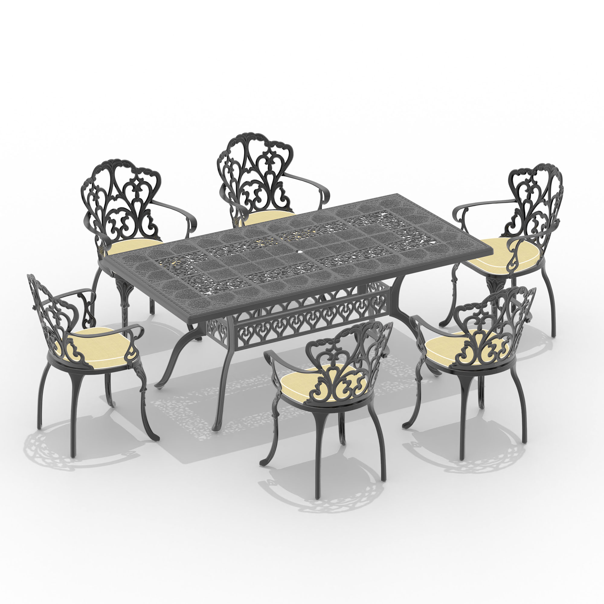 (Cushions In  Random Colors)7-Piece Set Of Cast Aluminum Patio Furniture With  Cushions