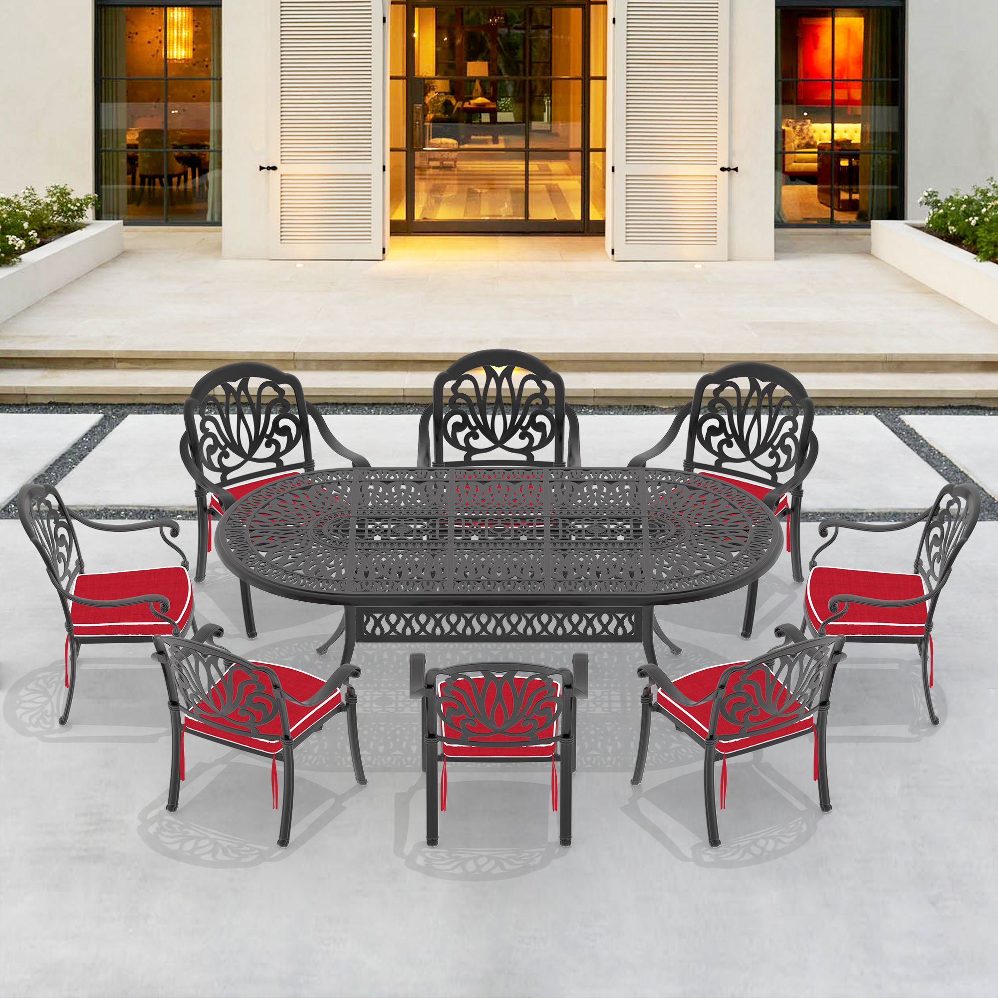 (Cushions In  Random Colors)9-Piece Set Of Cast Aluminum Patio Furniture With  Cushions