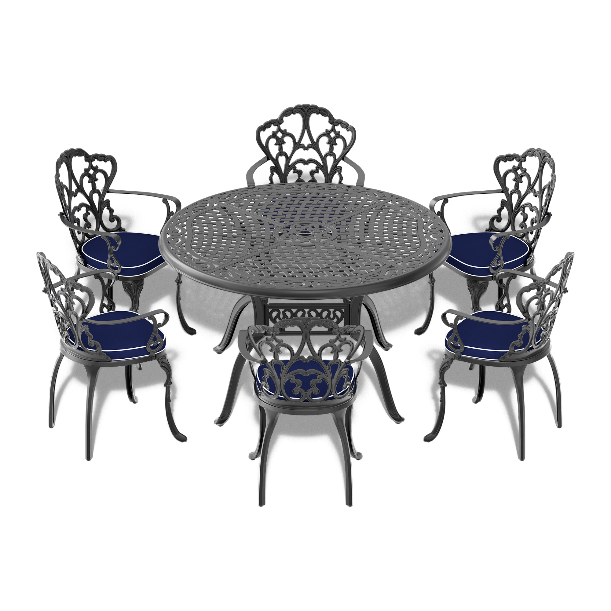 (Cushions In  Random Colors)7-Piece Set Of Cast Aluminum Patio Furniture With  Cushions