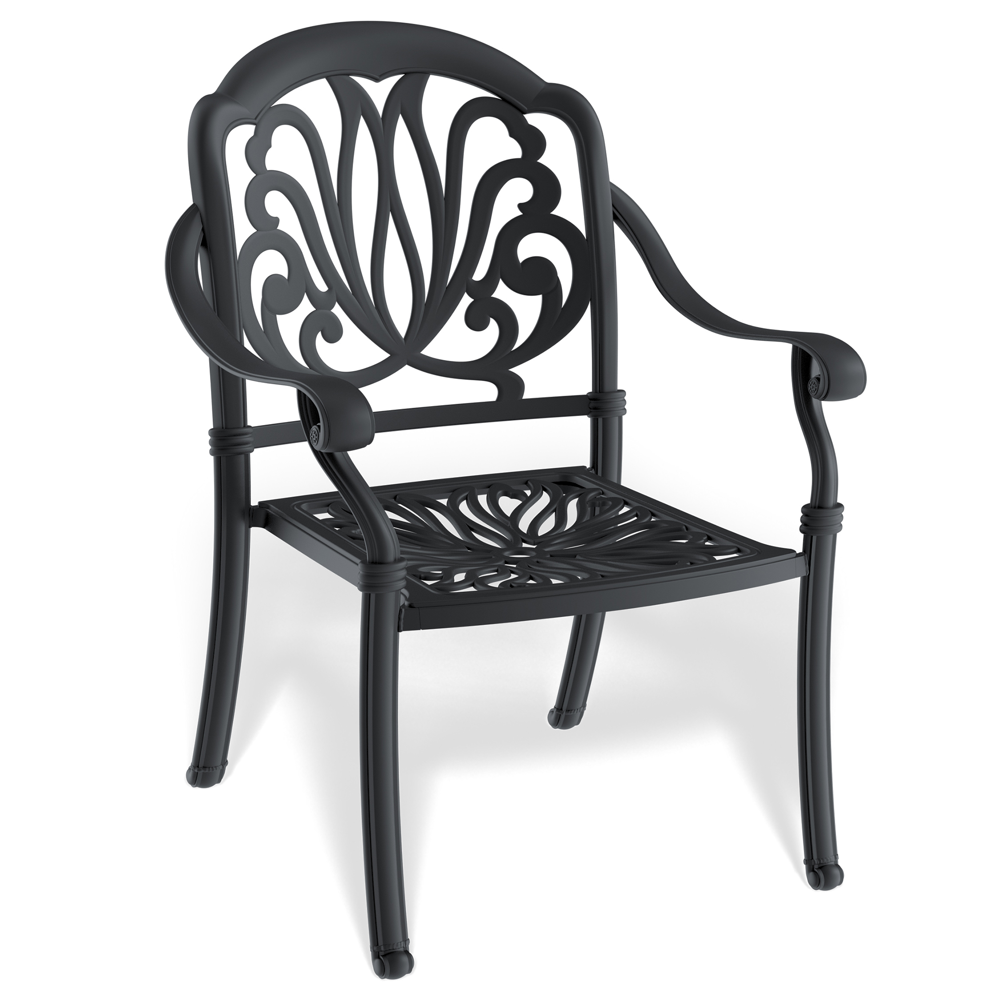 Cast Aluminum Patio Dining Chair 6PCS With Black Frame and Cushions In Random Colors