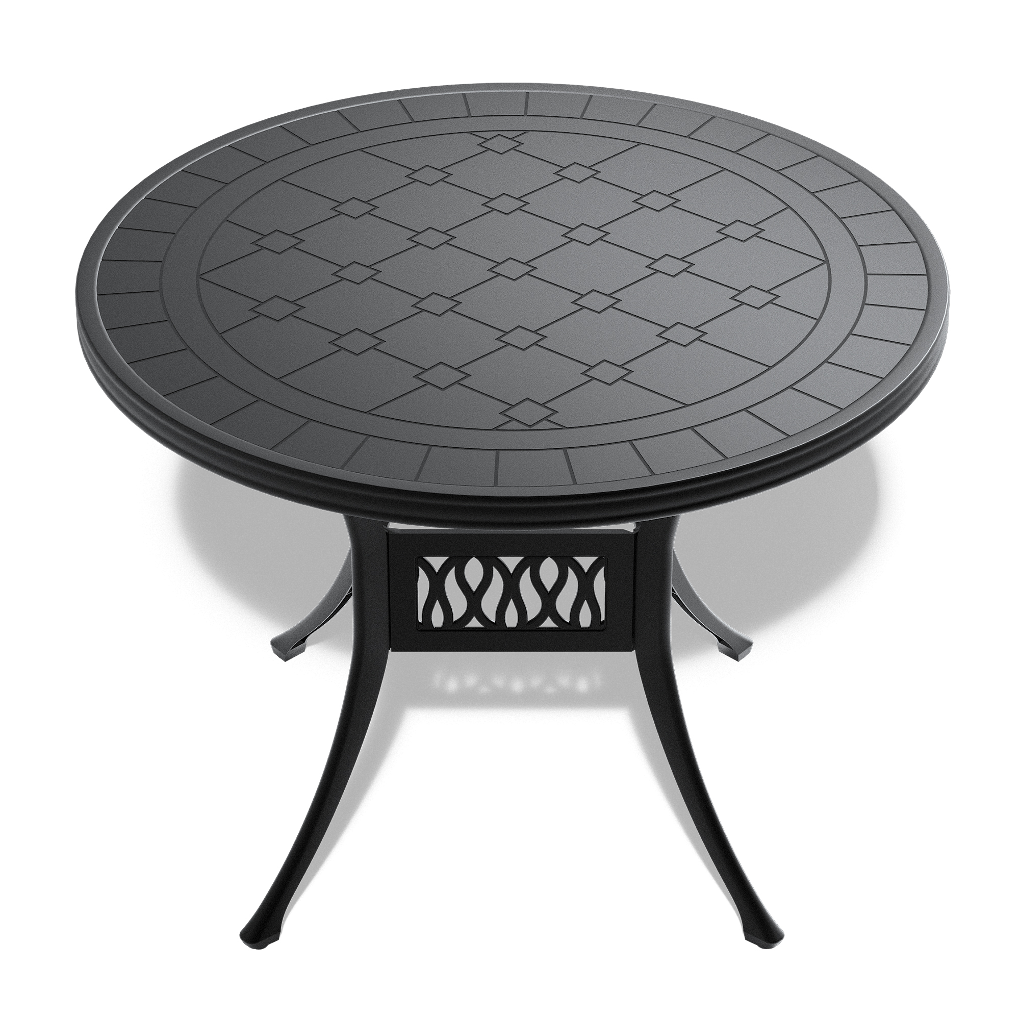 Ø39.37-inch Cast Aluminum Patio Dining Table with Black Frame and Carved Texture on the Tabletop