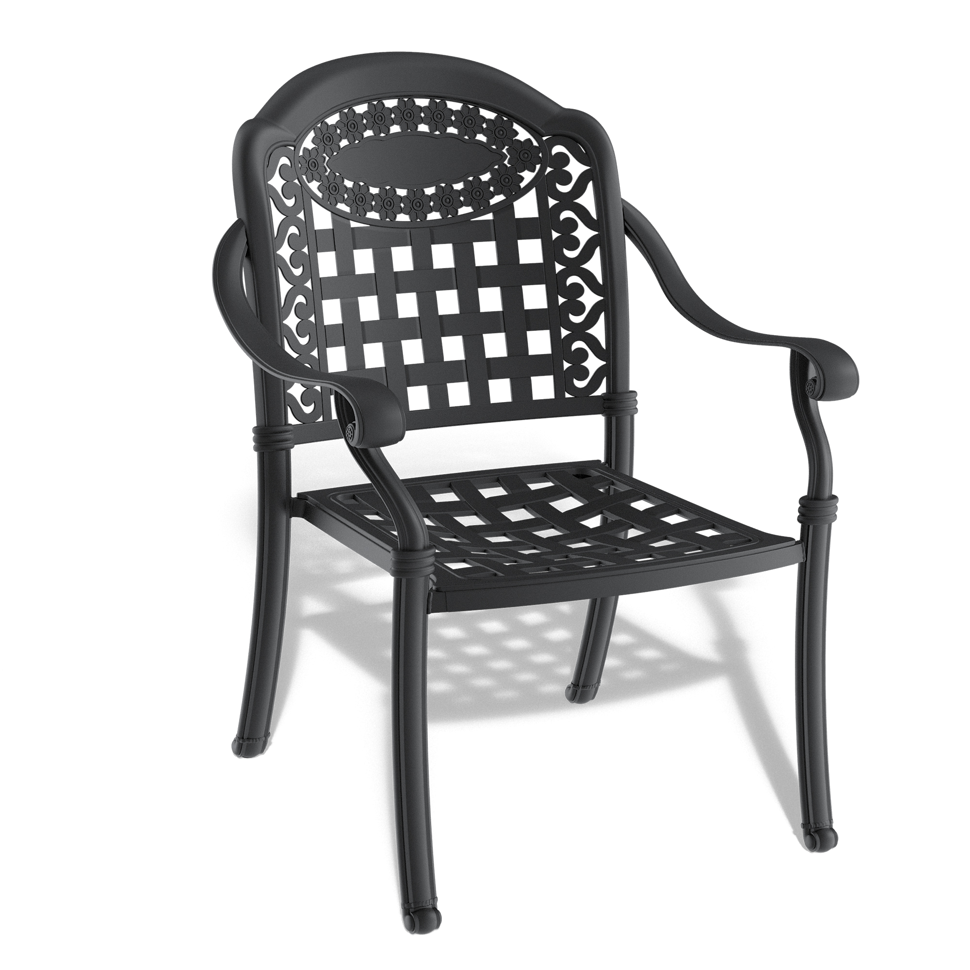 Cast Aluminum Patio Dining Chair 2PCS With Black Frame and Cushions In Random Colors