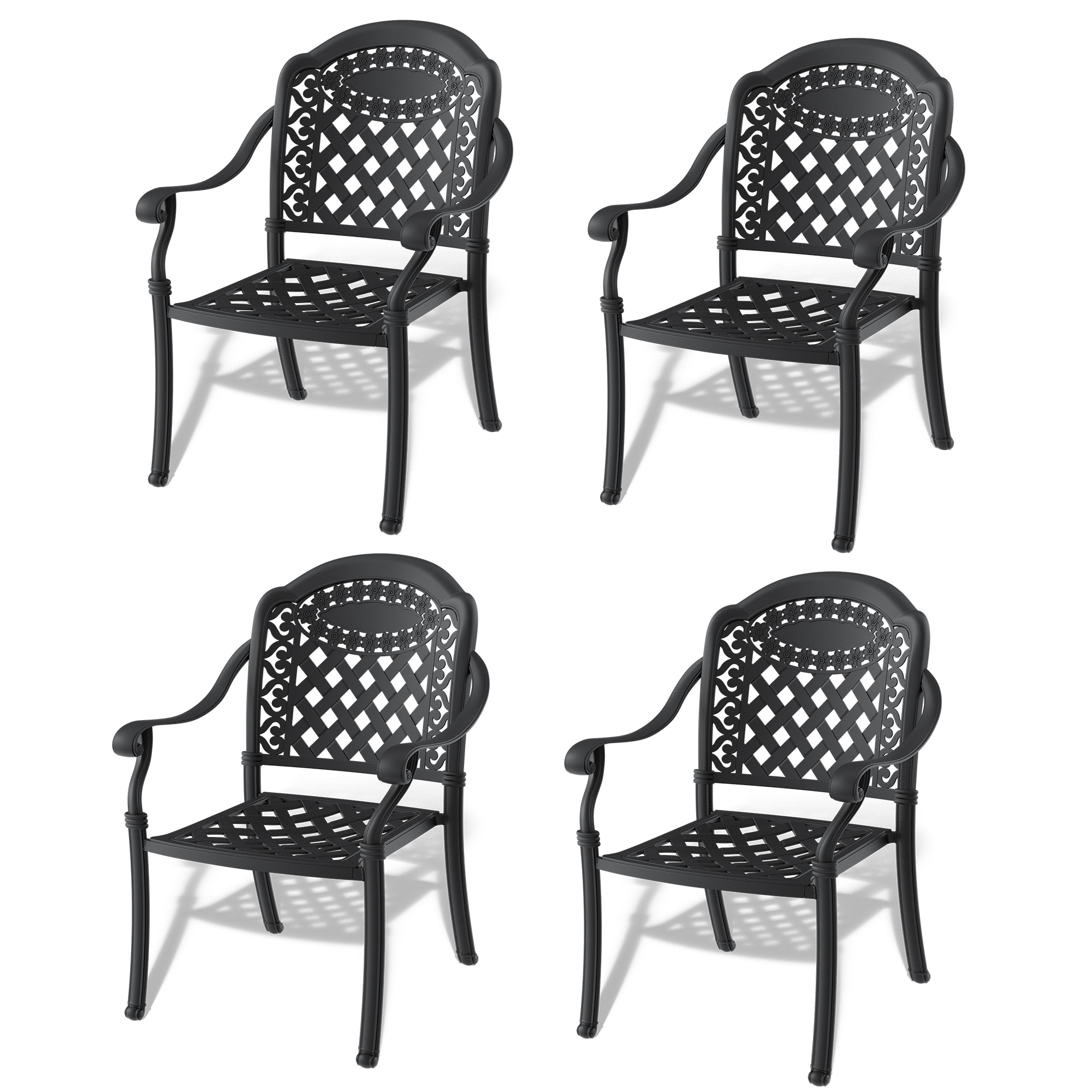 Cast Aluminum Patio Dining Chair 4PCS With Black Frame and Cushions In Random Colors