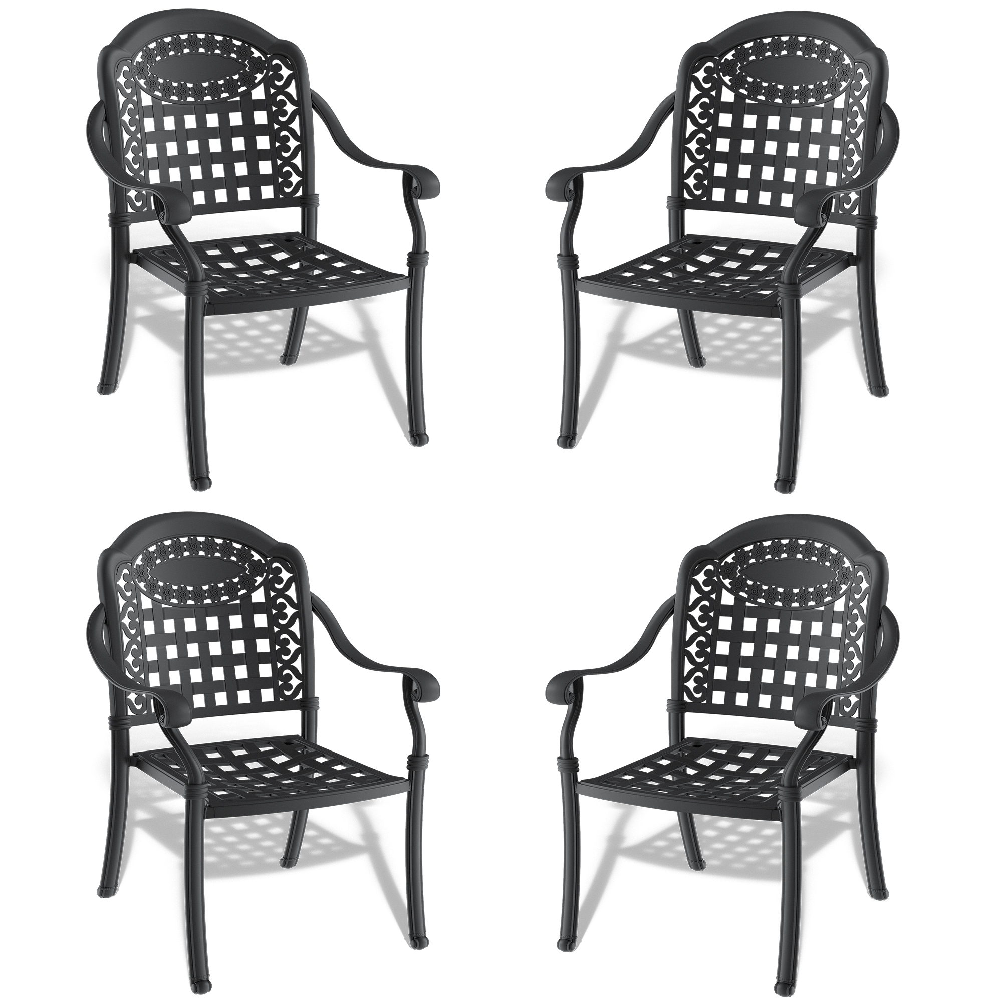 Cast Aluminum Patio Dining Chair 4PCS With Black Frame and Cushions In Random Colors