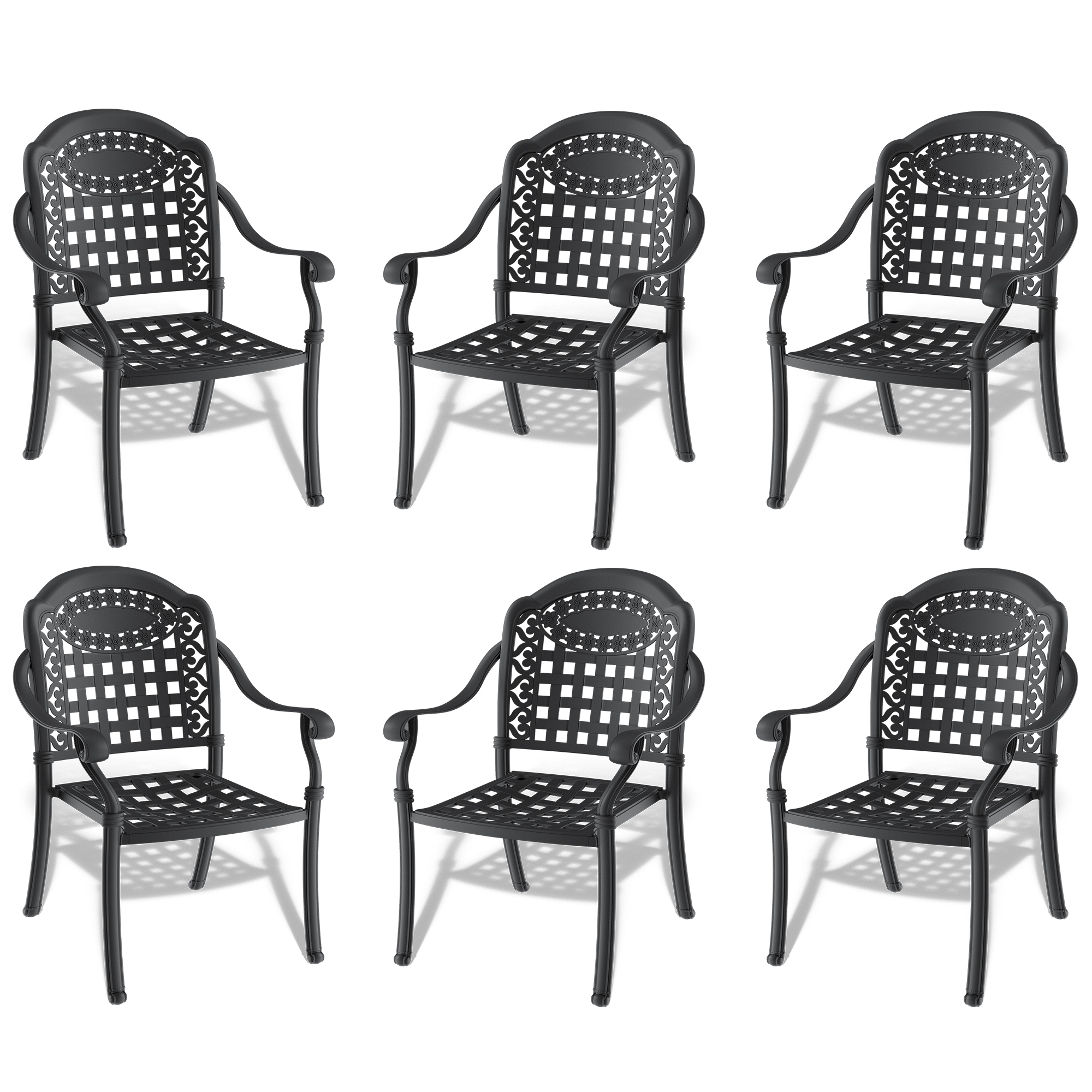 Cast Aluminum Patio Dining Chair 6PCS With Black Frame and Cushions In Random Colors