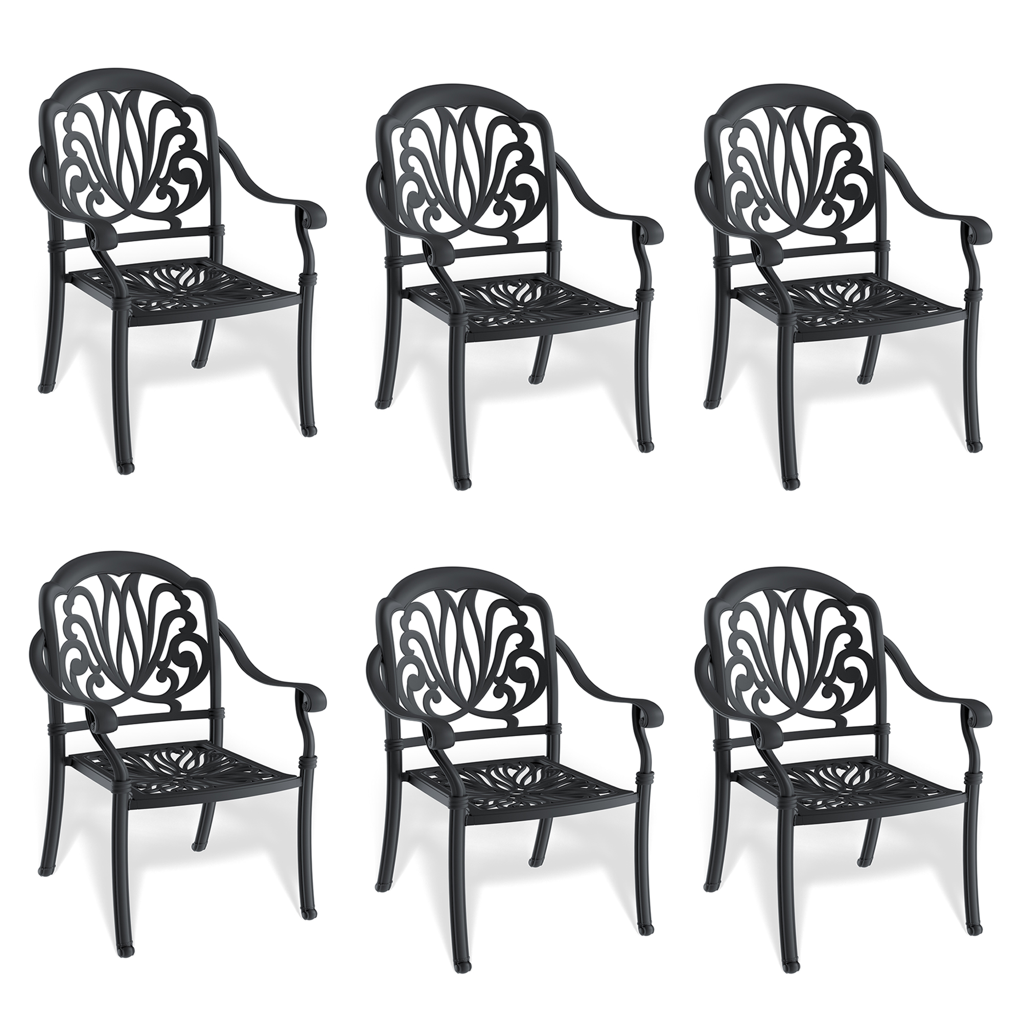 Cast Aluminum Patio Dining Chair 6PCS With Black Frame and Cushions In Random Colors