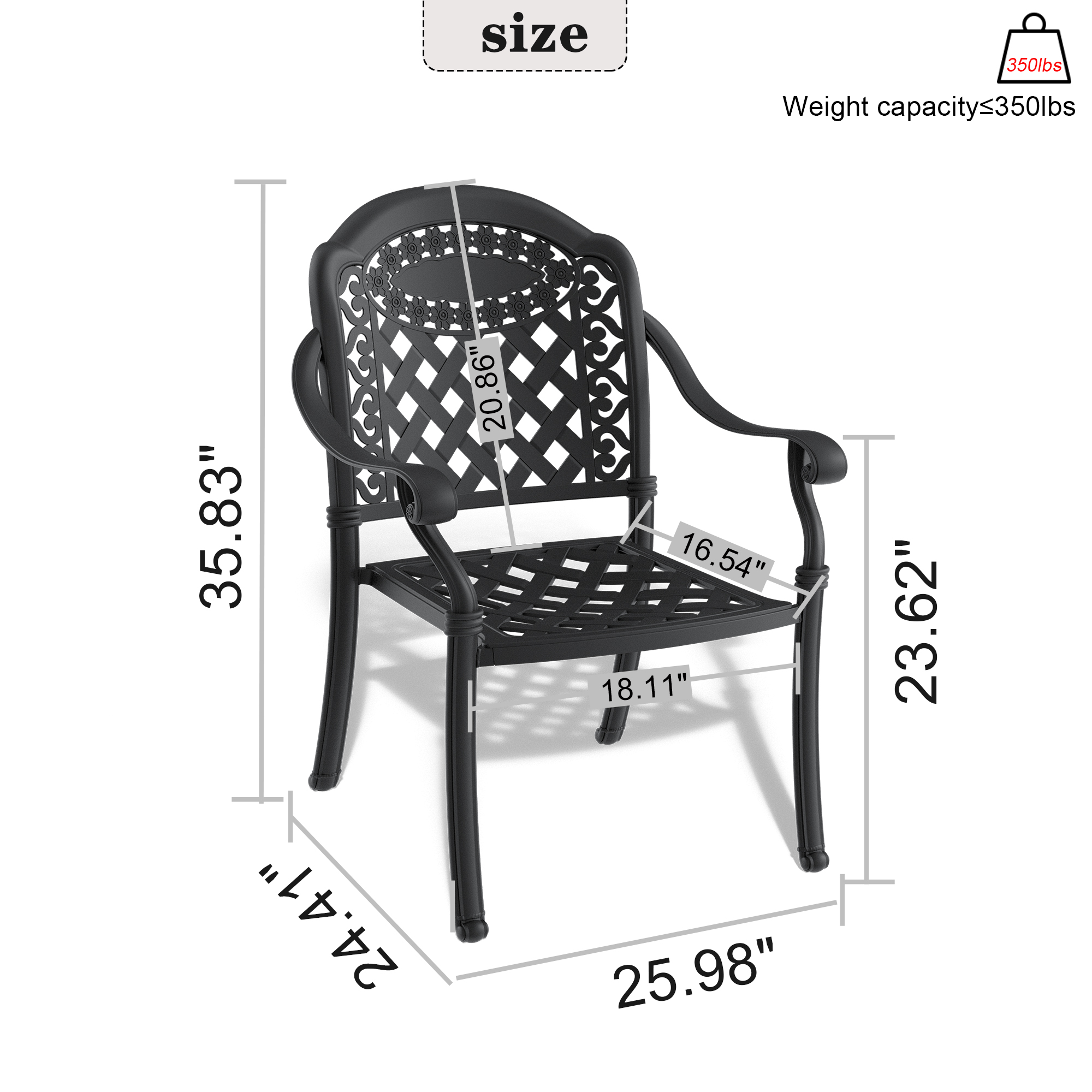 Cast Aluminum Patio Dining Chair 2PCS With Black Frame and Cushions In Random Colors