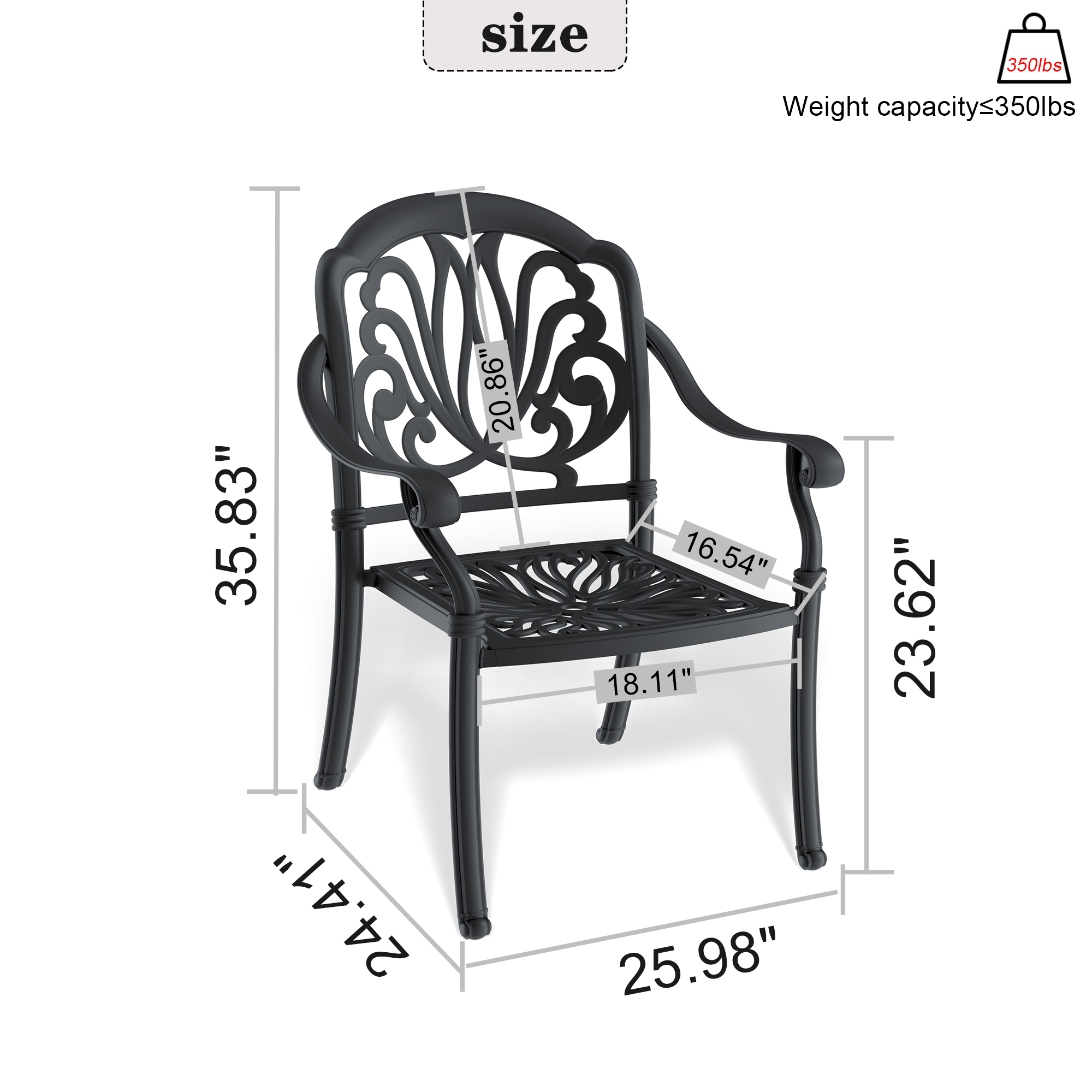 Cast Aluminum Patio Dining Chair 6PCS With Black Frame and Cushions In Random Colors