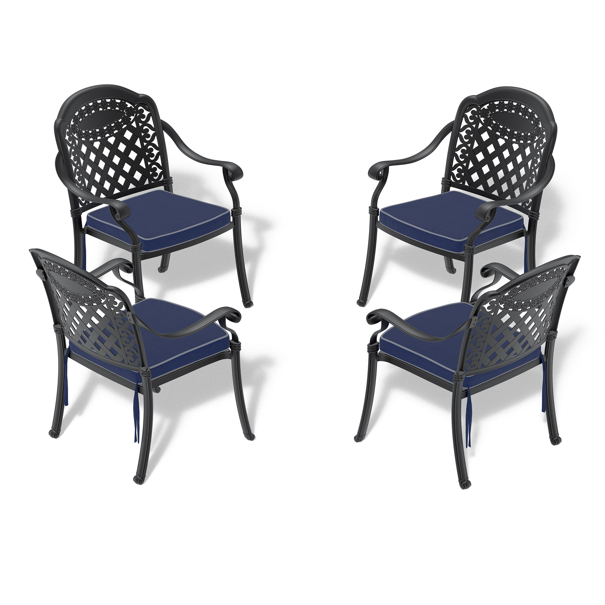 Cast Aluminum Patio Dining Chair 4PCS With Black Frame and Cushions In Random Colors