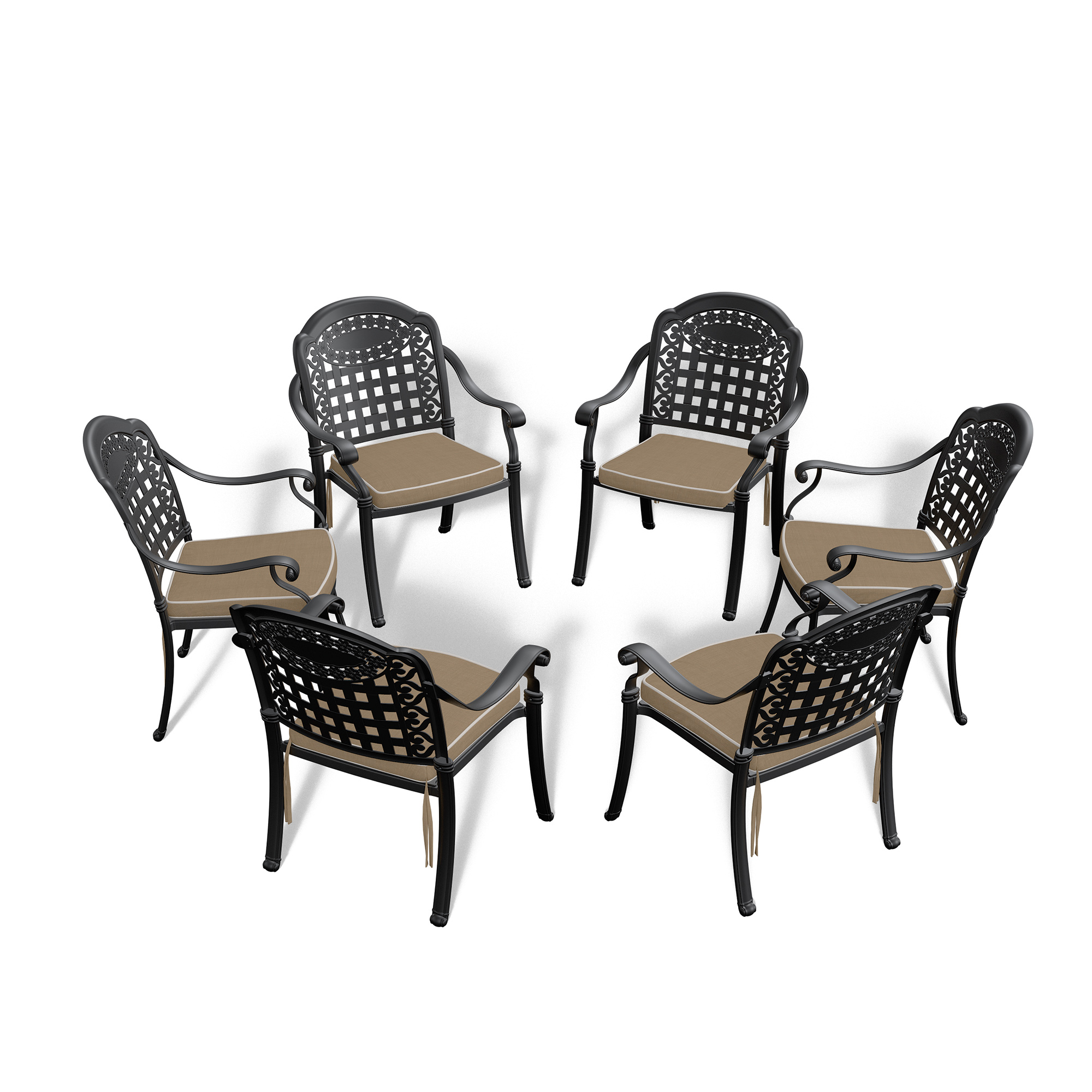 Cast Aluminum Patio Dining Chair 6PCS With Black Frame and Cushions In Random Colors