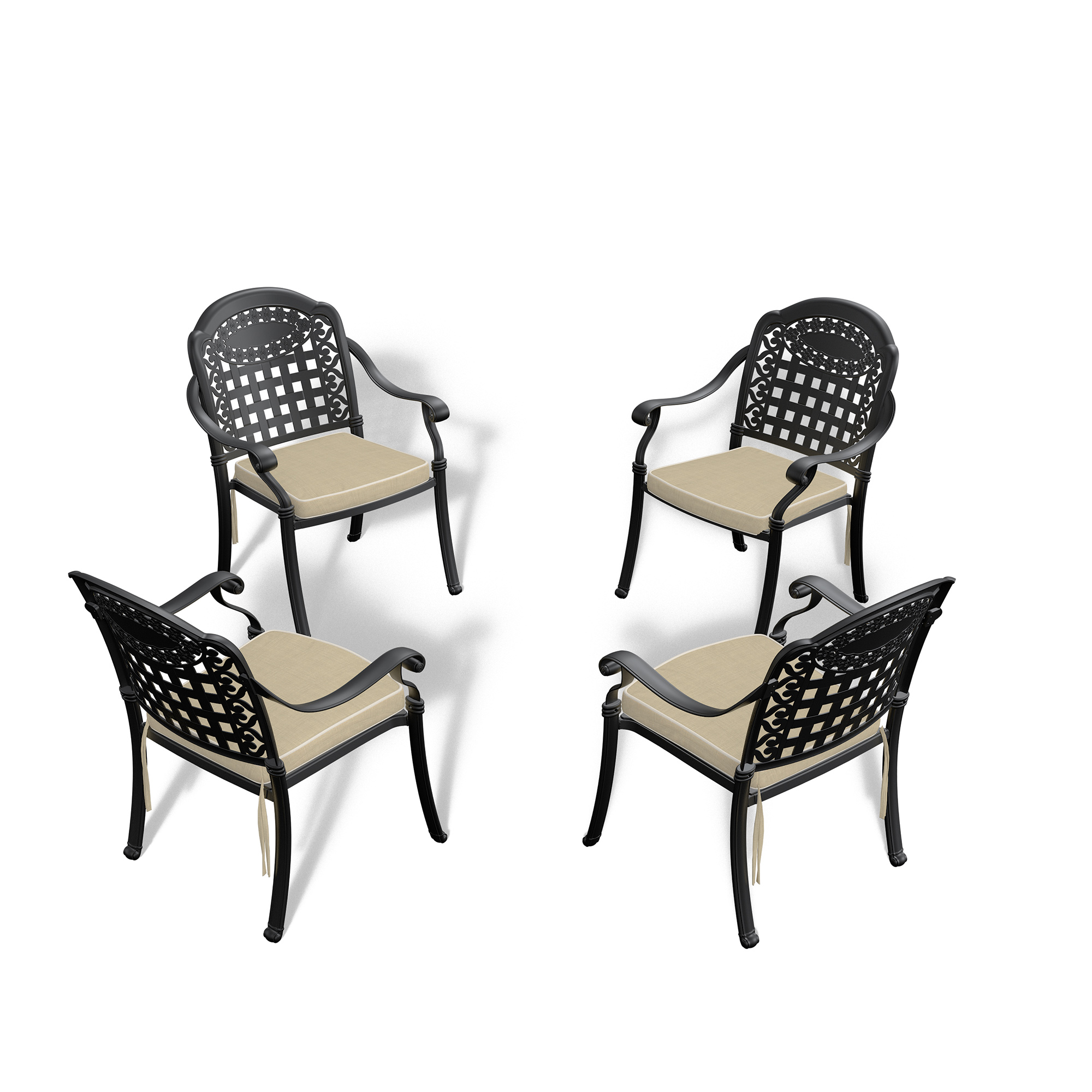 Cast Aluminum Patio Dining Chair 4PCS With Black Frame and Cushions In Random Colors