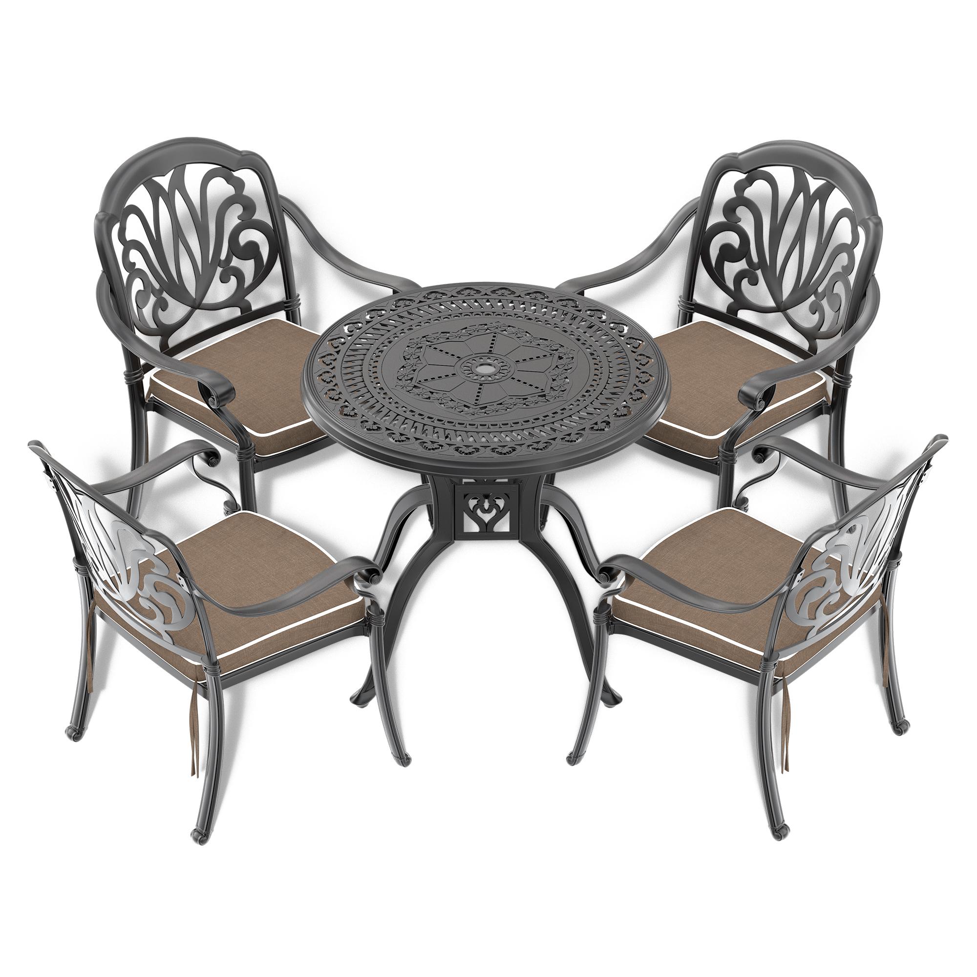 Ø31.50-inch Cast  Aluminum Patio Dining Table with Black Frame and Umbrella Hole