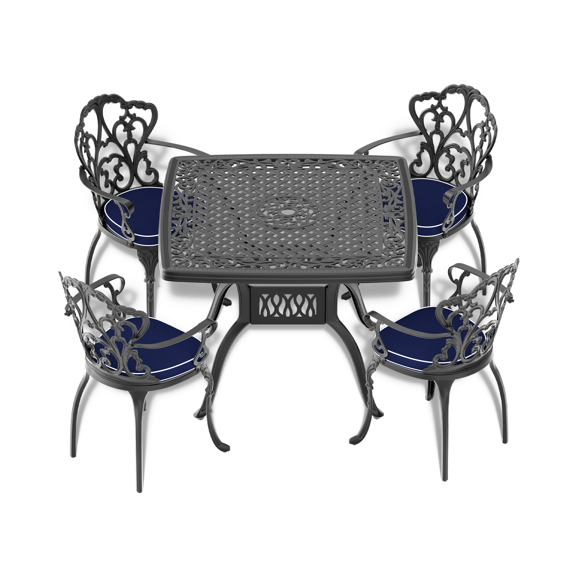 (Cushions In  Random Colors)5-Piece Set Of Cast Aluminum Patio Furniture With  Cushions