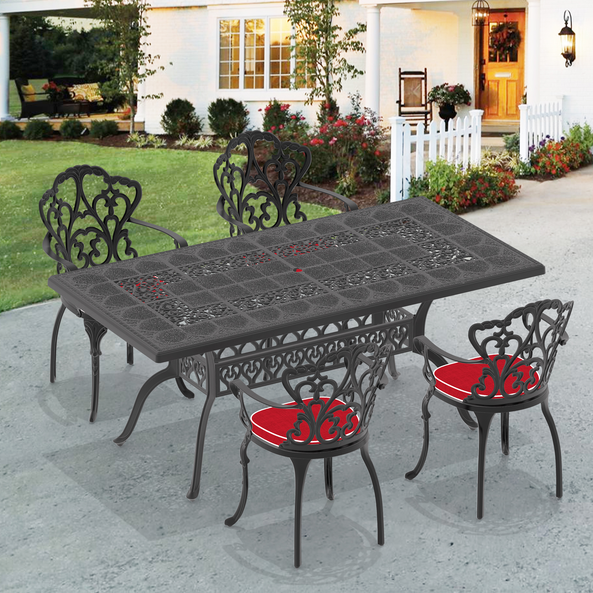 (Cushions In  Random Colors)5-Piece Set Of Cast Aluminum Patio Furniture With  Cushions