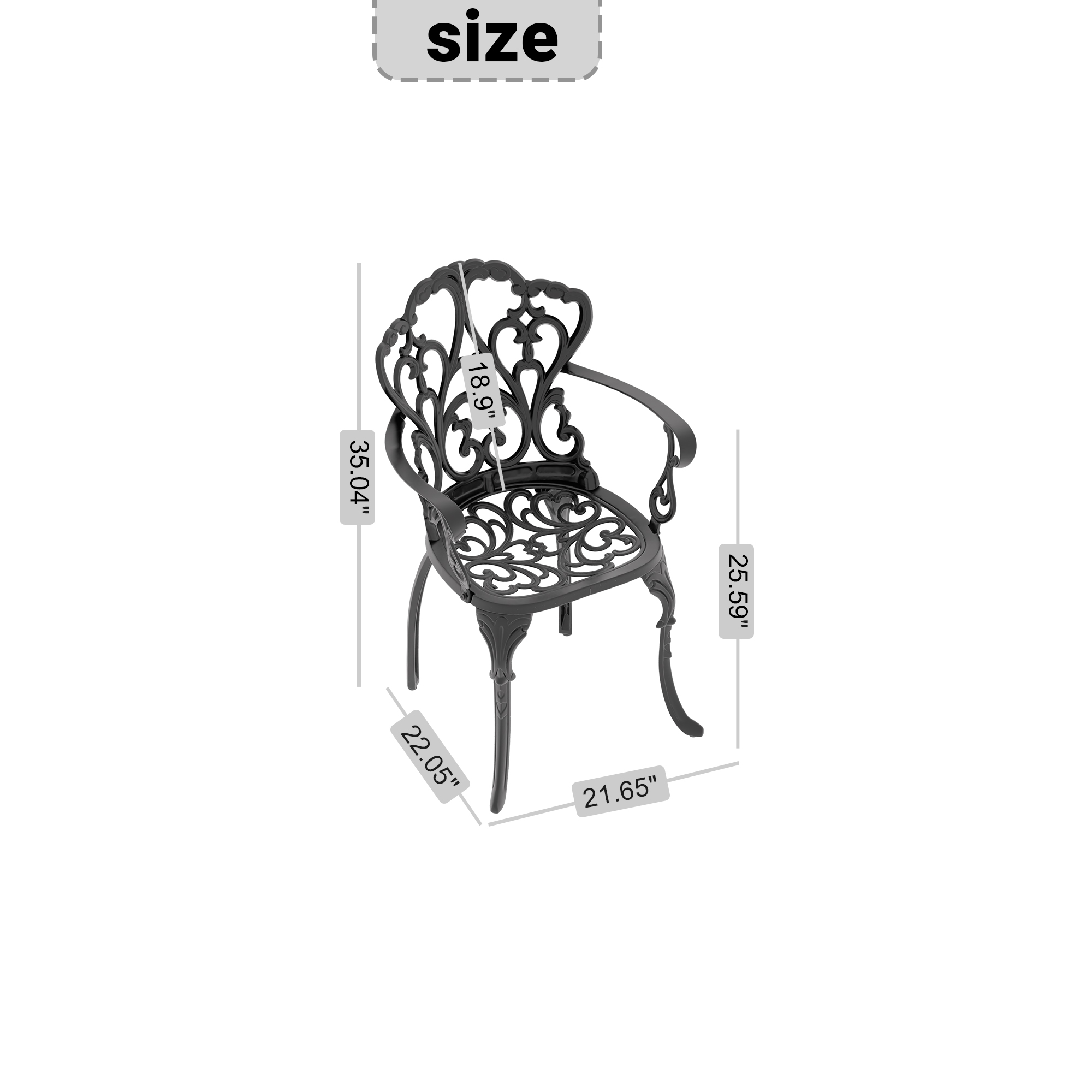 Cast Aluminum Patio Dining Chair 2PCS With Black Frame and Cushions In Random Colors