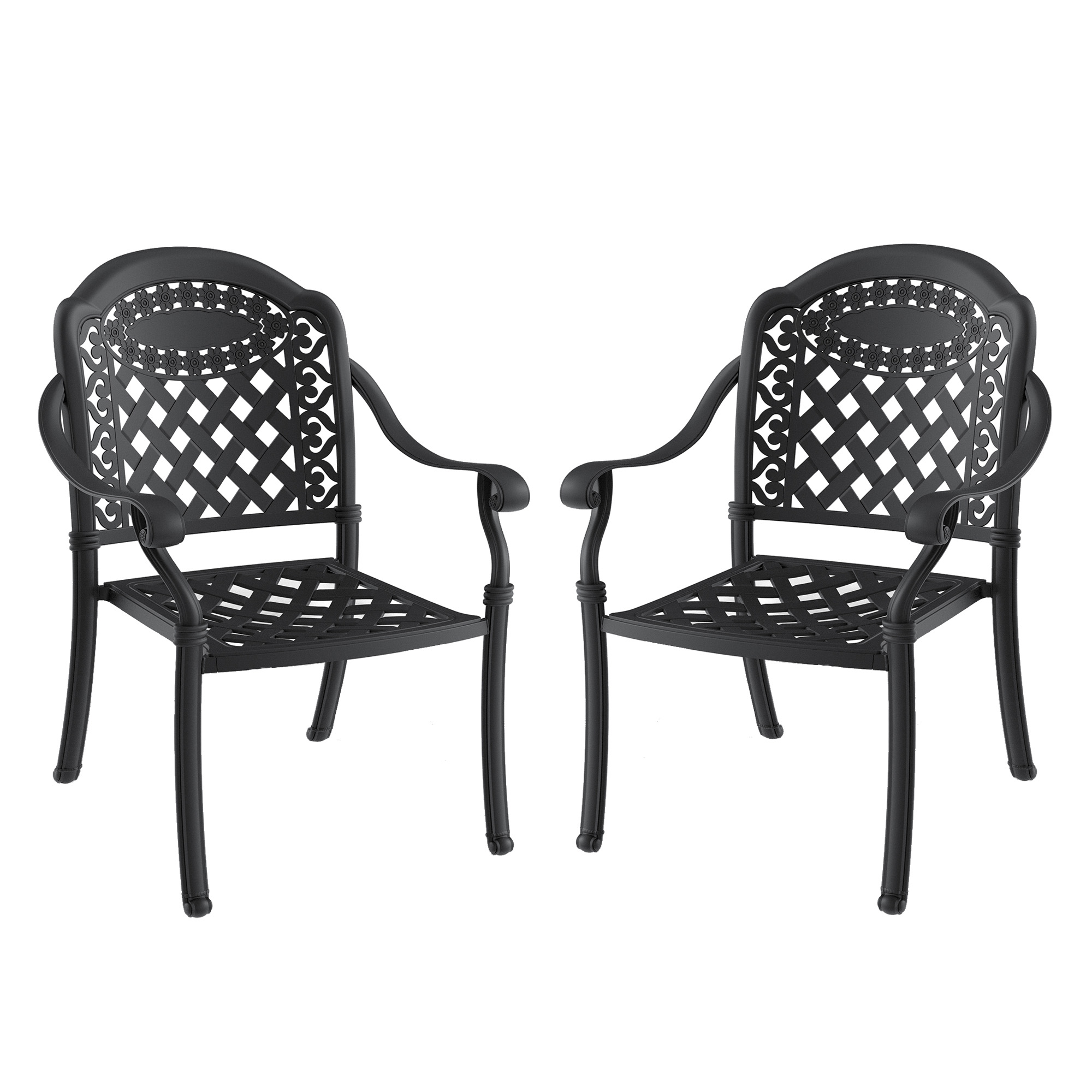 Cast Aluminum Patio Dining Chair 2PCS With Black Frame and Cushions In Random Colors