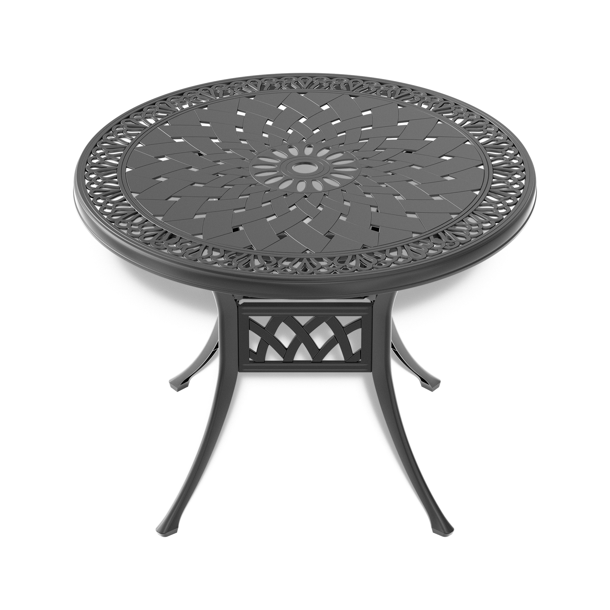 Ø35.43-inch Cast Aluminum Patio Dining Table with Black Frame and Umbrella Hole