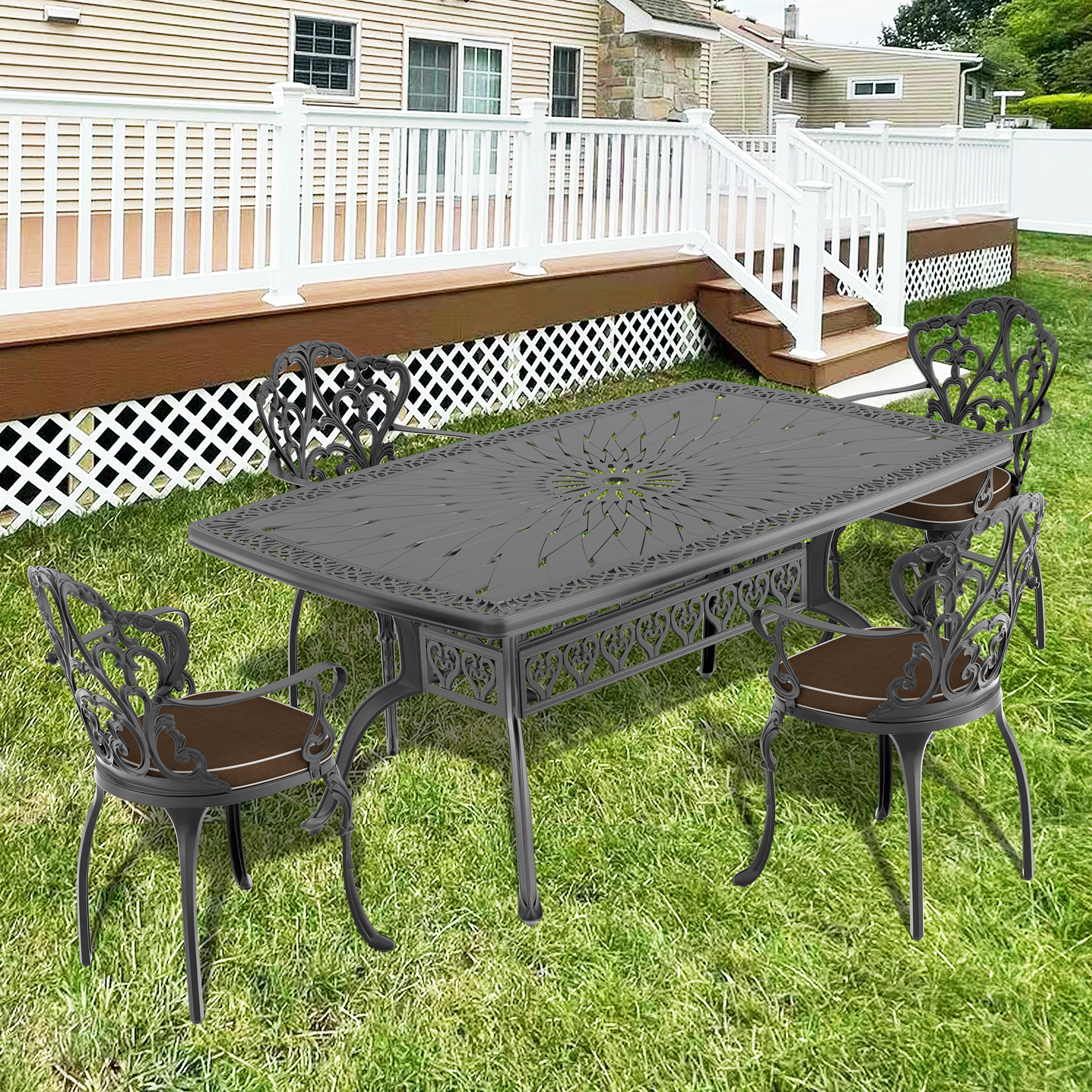 (Cushions In  Random Colors)5-Piece Set Of Cast Aluminum Patio Furniture With  Cushions