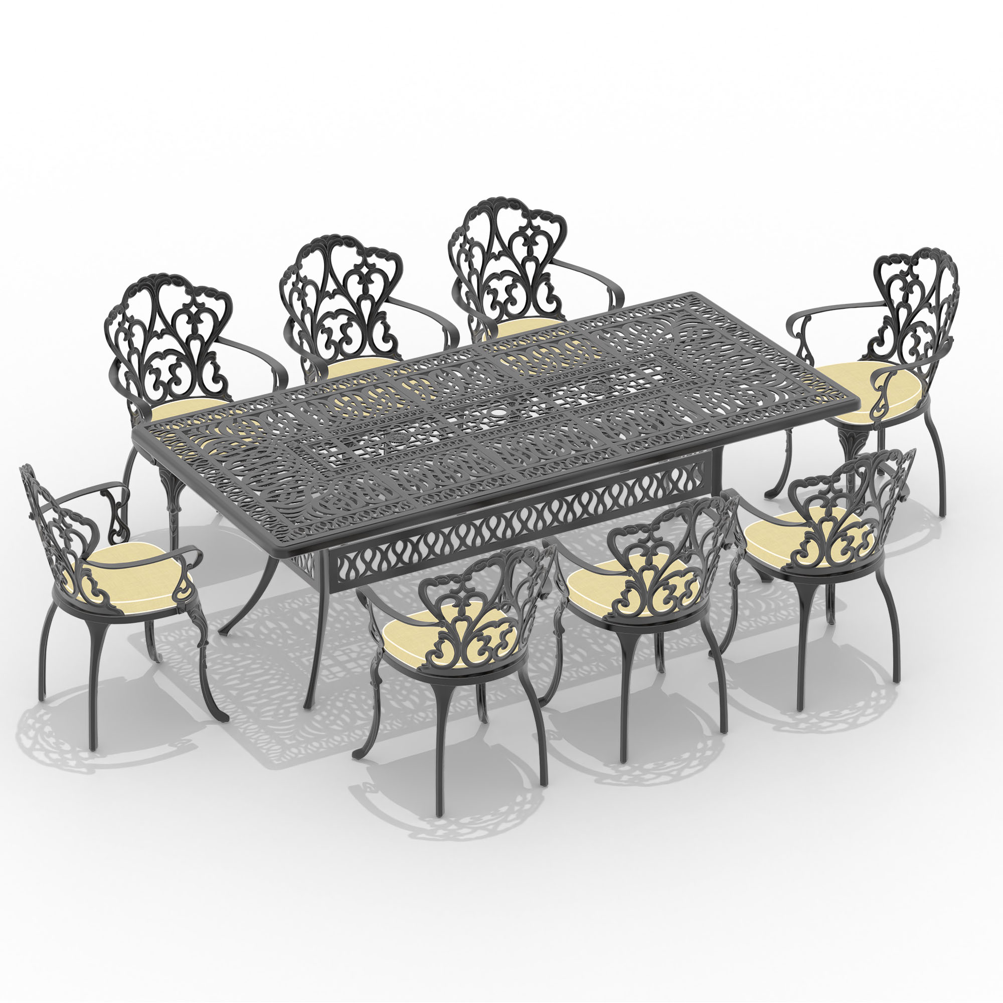 L85.43*W42.32-inch Oval Cast Aluminum Patio Dining Table with Black Frame and Umbrella Hole