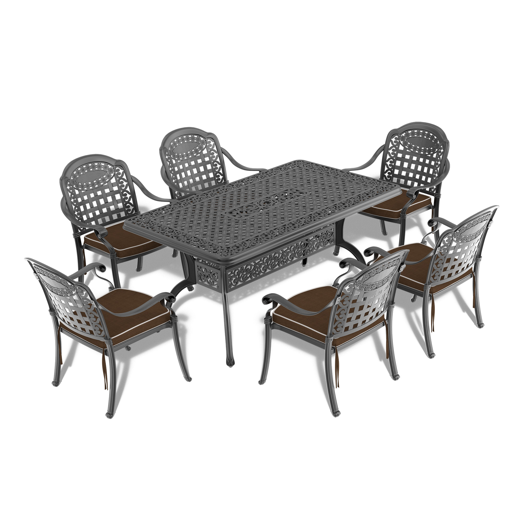 L59.05*W35.43-inch Cast Aluminum Patio Dining Table with Black Frame and Umbrella Hole