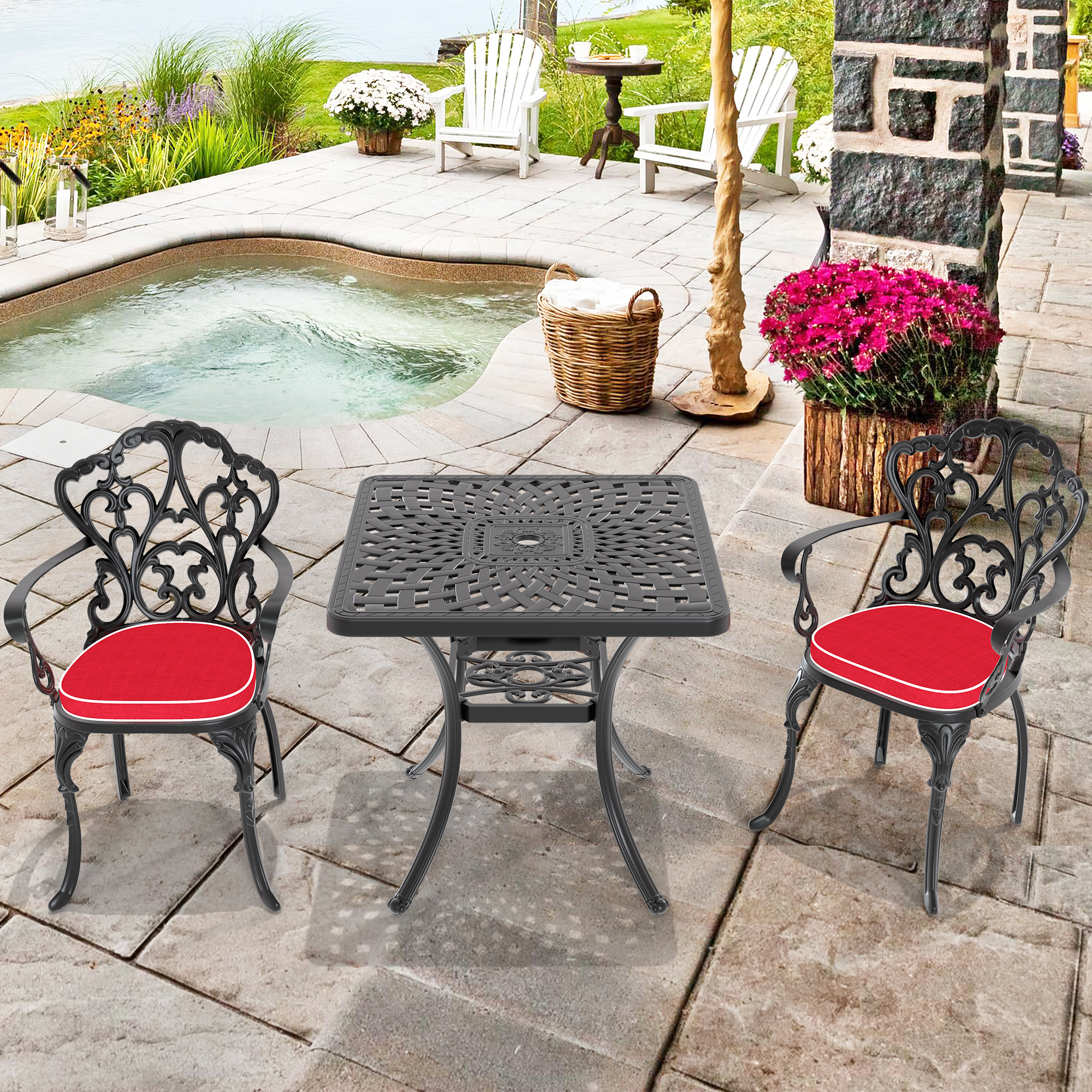 (Cushions In  Random Colors)3-Piece Set Of Cast Aluminum Patio Furniture With  Cushions