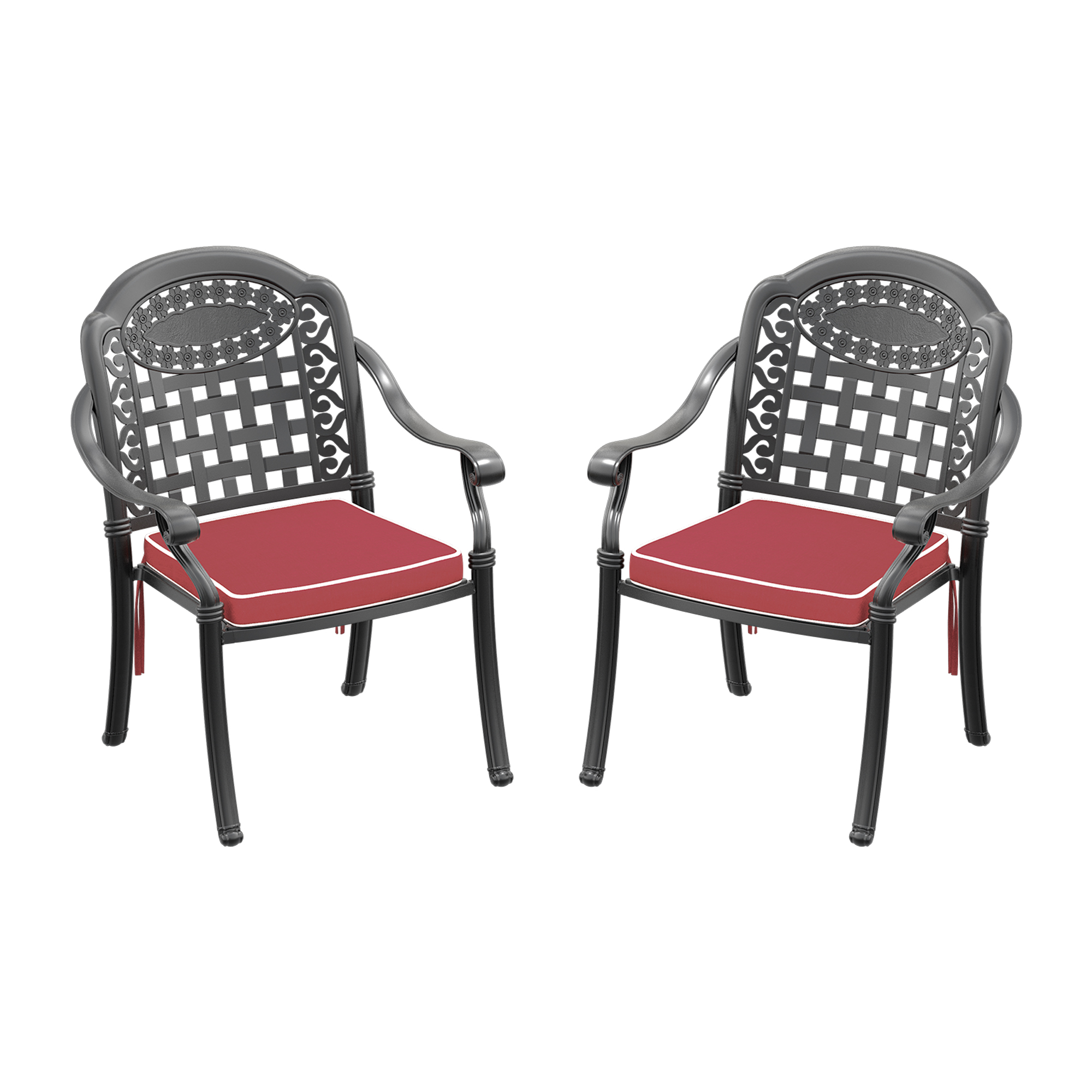 Cast Aluminum Patio Dining Chair 2PCS With Black Frame and Cushions In Random Colors