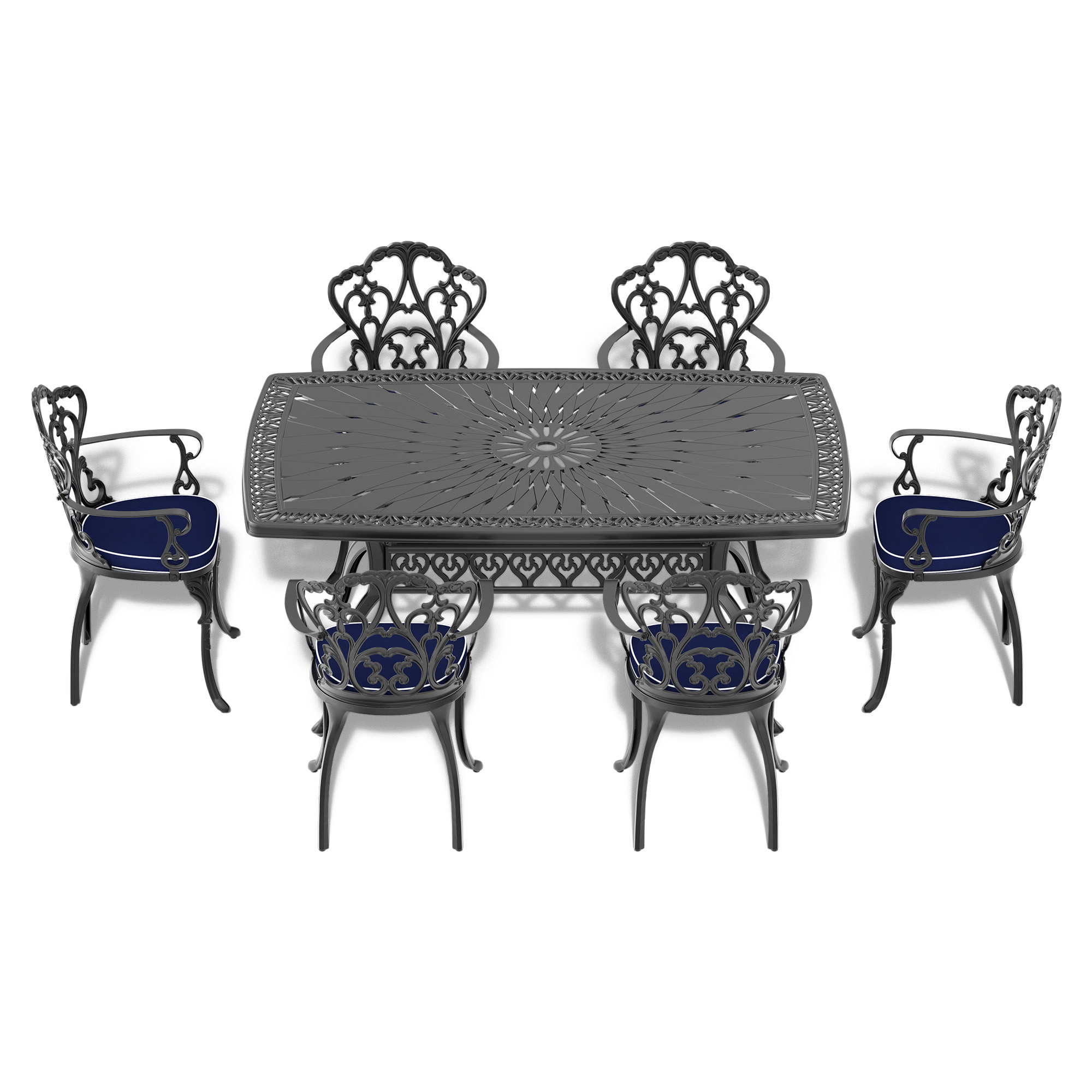 (Cushions In  Random Colors)7-Piece Set Of Cast Aluminum Patio Furniture With  Cushions