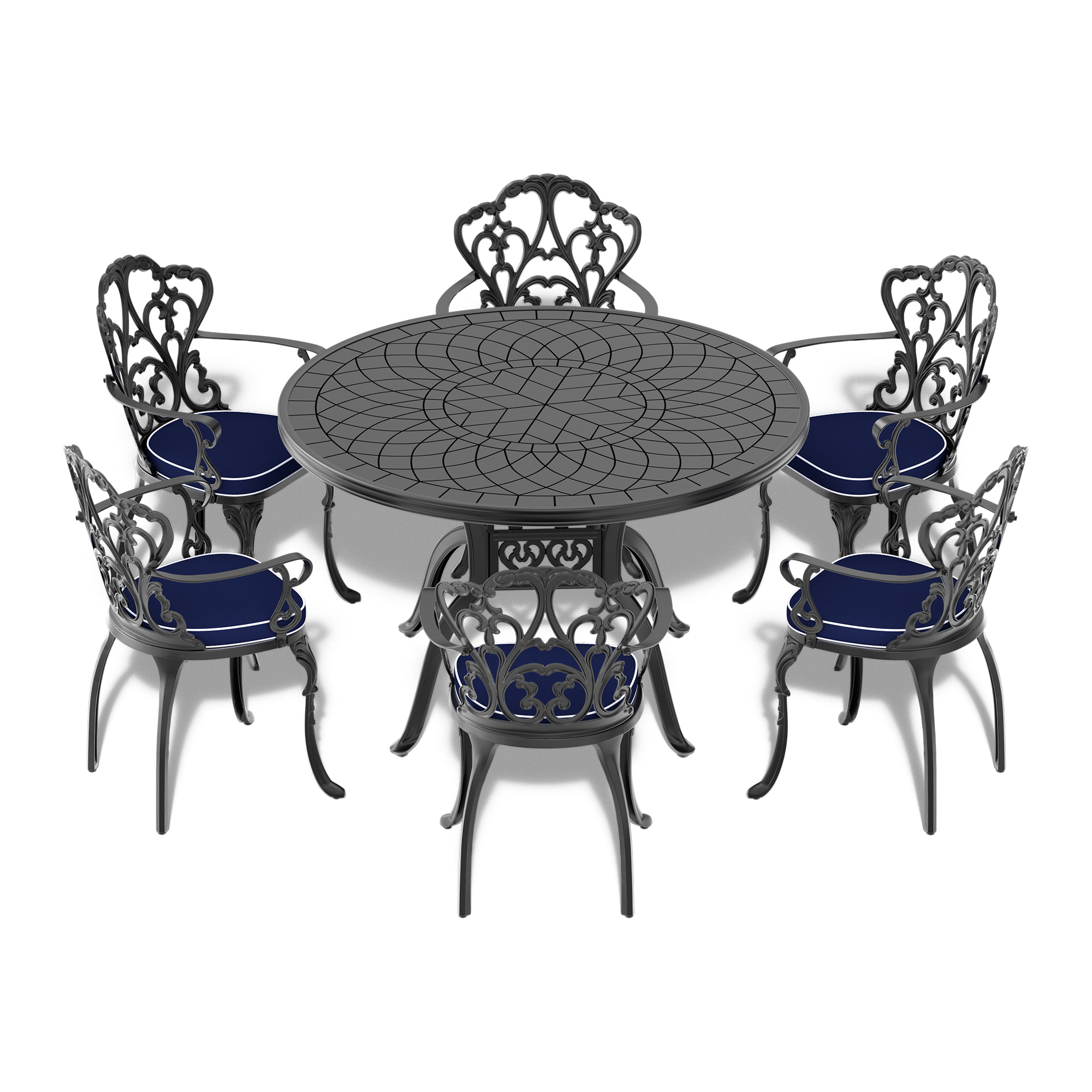 (Cushions In  Random Colors)7-Piece Set Of Cast Aluminum Patio Furniture With  Cushions