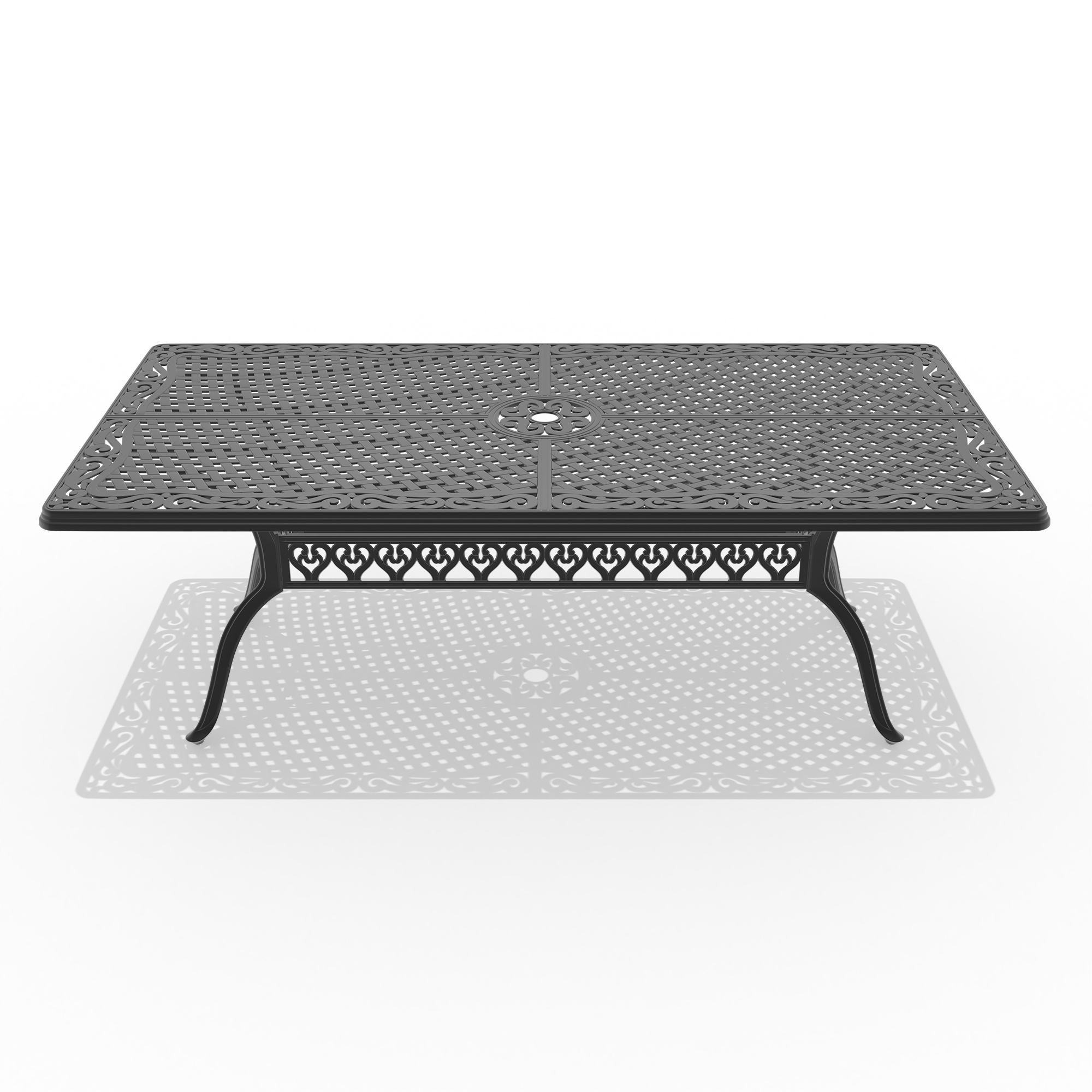 L82.68*W41.34-inch  Cast Aluminum Patio Dining Table with Black Frame and Umbrella Hole