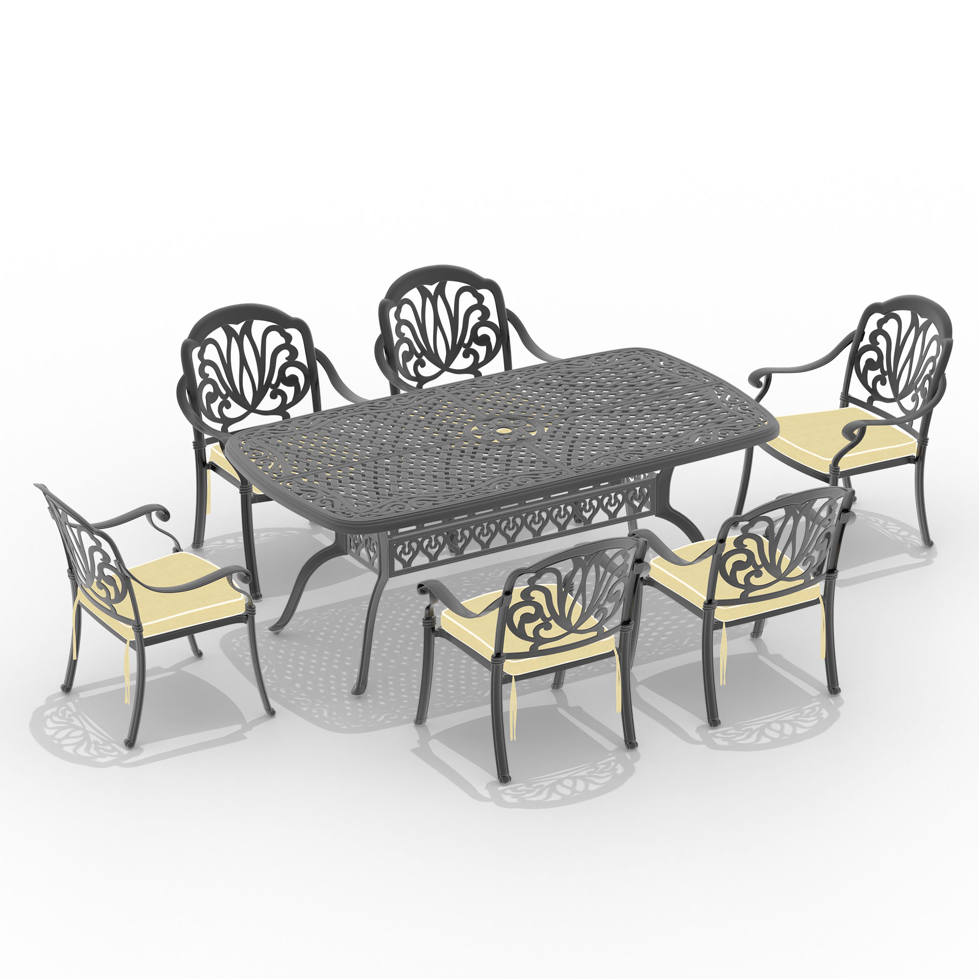 L72.44*W38.58-inch  Cast Aluminum Patio Dining Table with Black Frame and Umbrella Hole