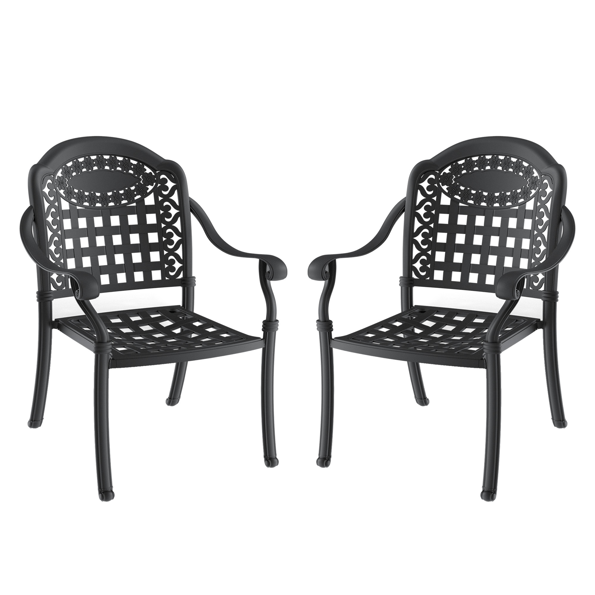 Cast Aluminum Patio Dining Chair 2PCS With Black Frame and Cushions In Random Colors