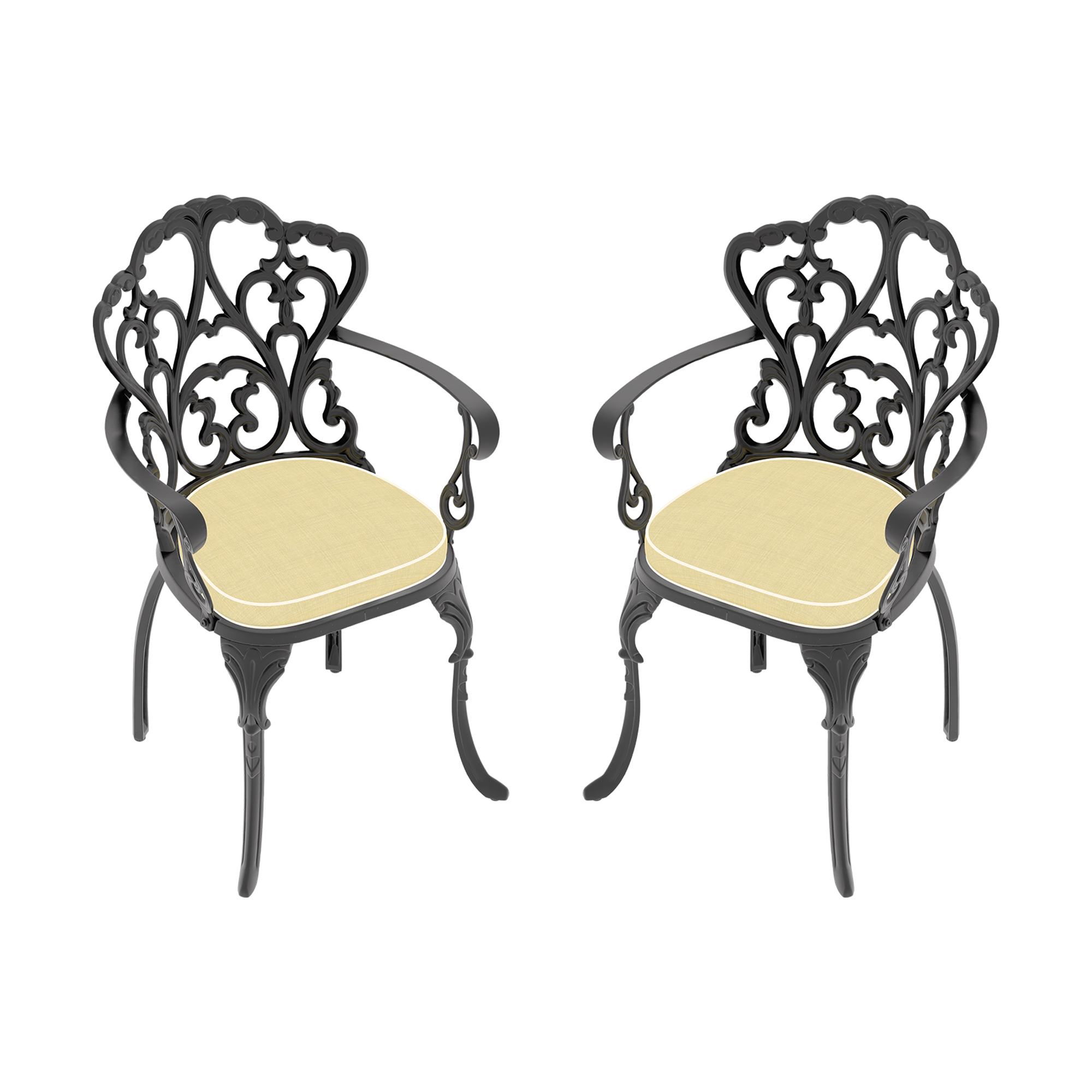 Cast Aluminum Patio Dining Chair 2PCS With Black Frame and Cushions In Random Colors