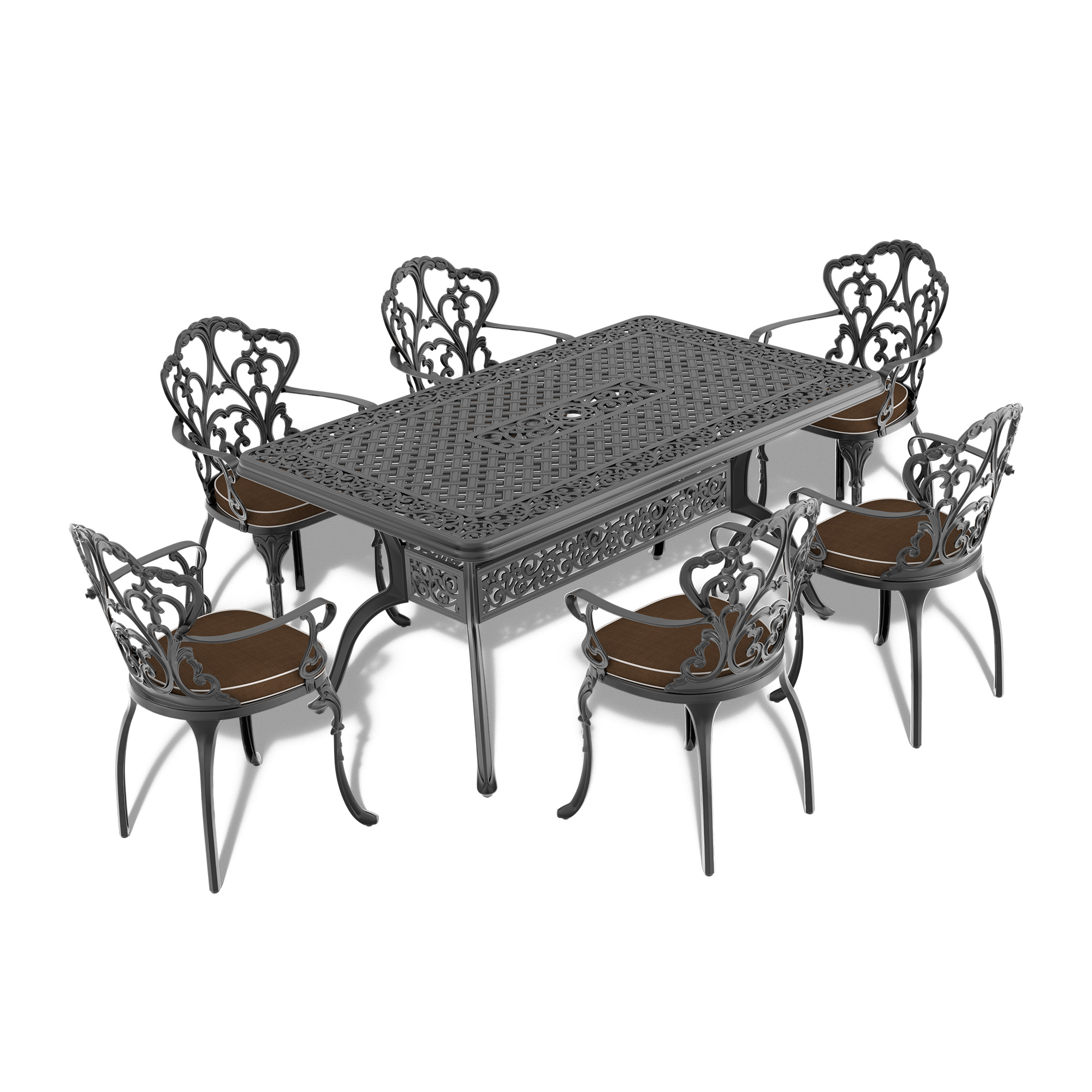 (Cushions In  Random Colors)7-Piece Set Of Cast Aluminum Patio Furniture With  Cushions