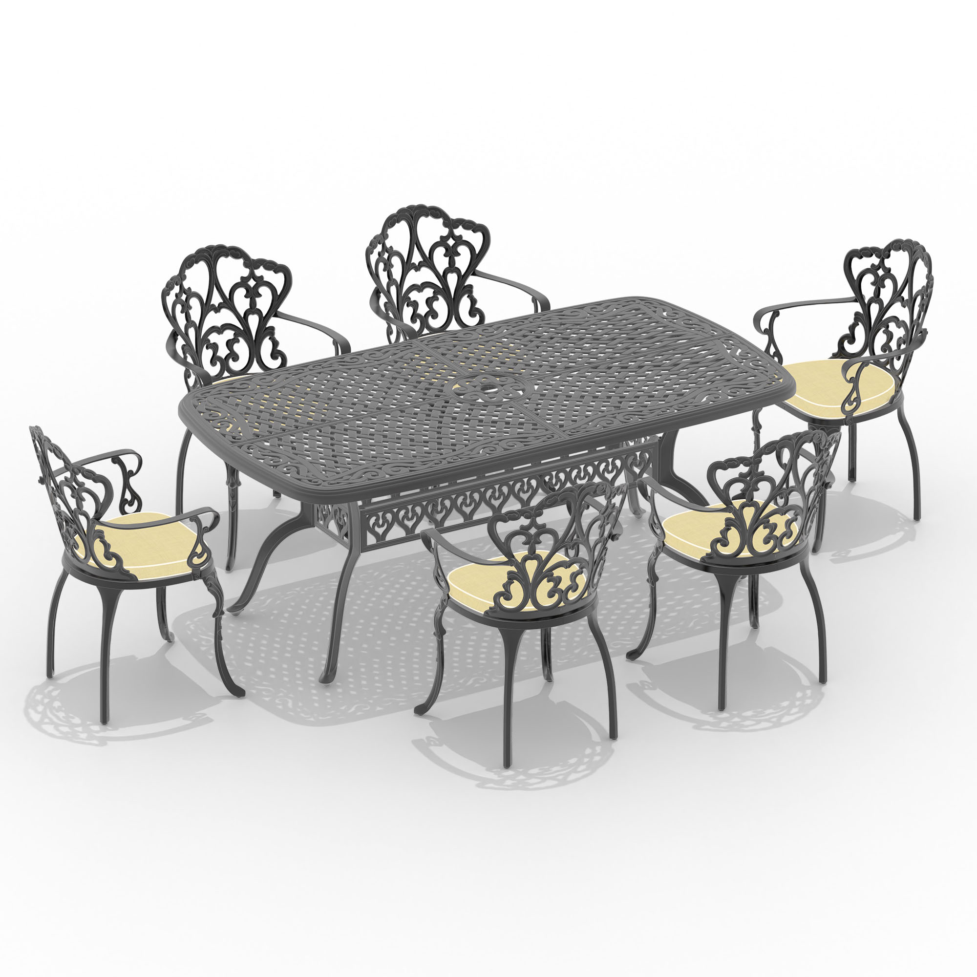 (Cushions In  Random Colors)7-Piece Set Of Cast Aluminum Patio Furniture With  Cushions